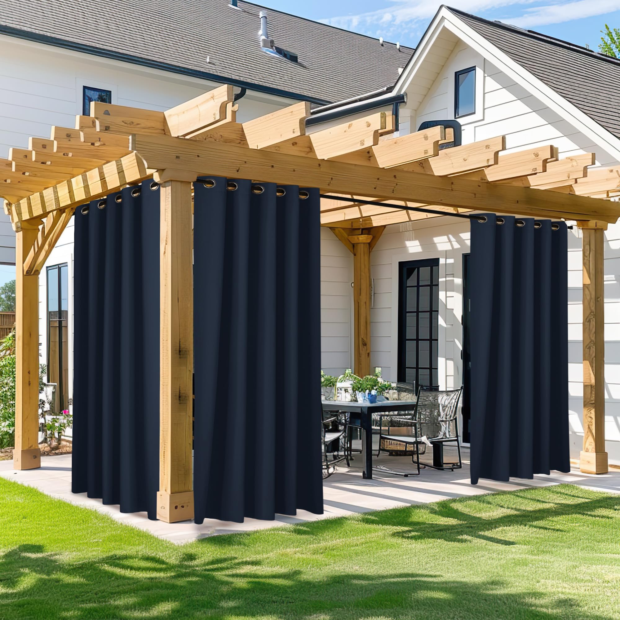 NICETOWN Fade Resistant Outdoor Curtains for Patio 84 inch Long, Grade 4 Color Fastness Fade-Proof Waterproof Outside Curtains, Thermal UV Protection Sun Shades for Porch, W52 x L84, 2 Panels, Grey