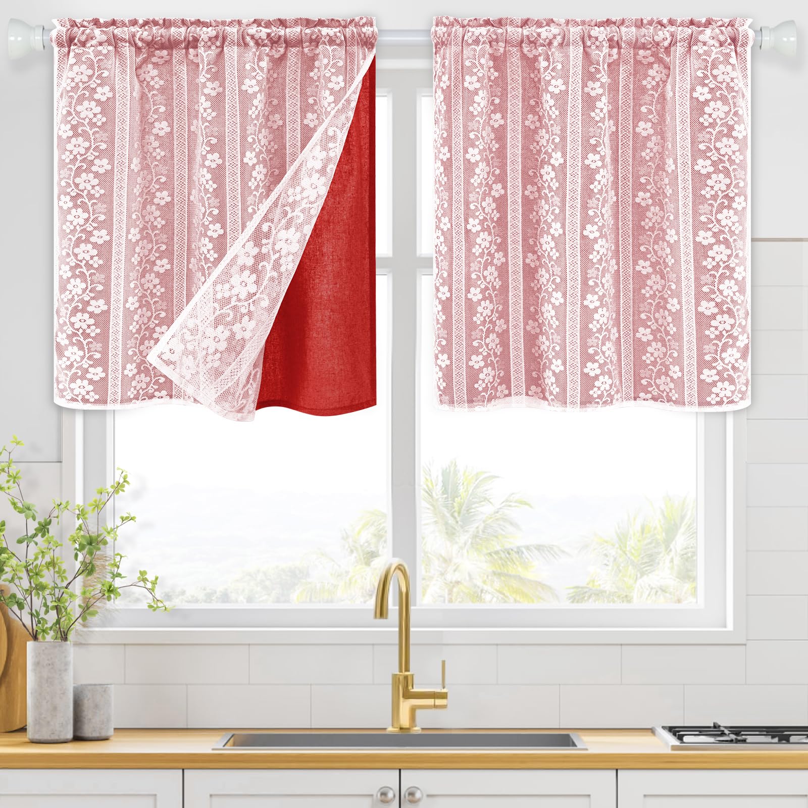 ASPMIZ Linen Curtains for Bedroom, Double Layered Boho Curtain for Living Room Farmhouse Curtain 84 Inch Length 2 Panels Set, Rustic Curtains & Drapes Rod Pocket with Tiebacks, 52 x 84 Inch, Beige