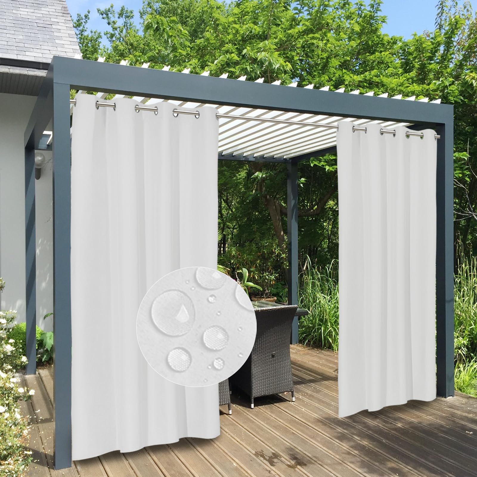 Easy-Going 100% Waterproof Outdoor Curtains Windproof Weatherproof Porch Curtains, Premium Thick Outdoor Privacy Grommet Top Panels for Patio, Gazebo and Pergola, 2 Panels, 54x84 inch, Dark Grey
