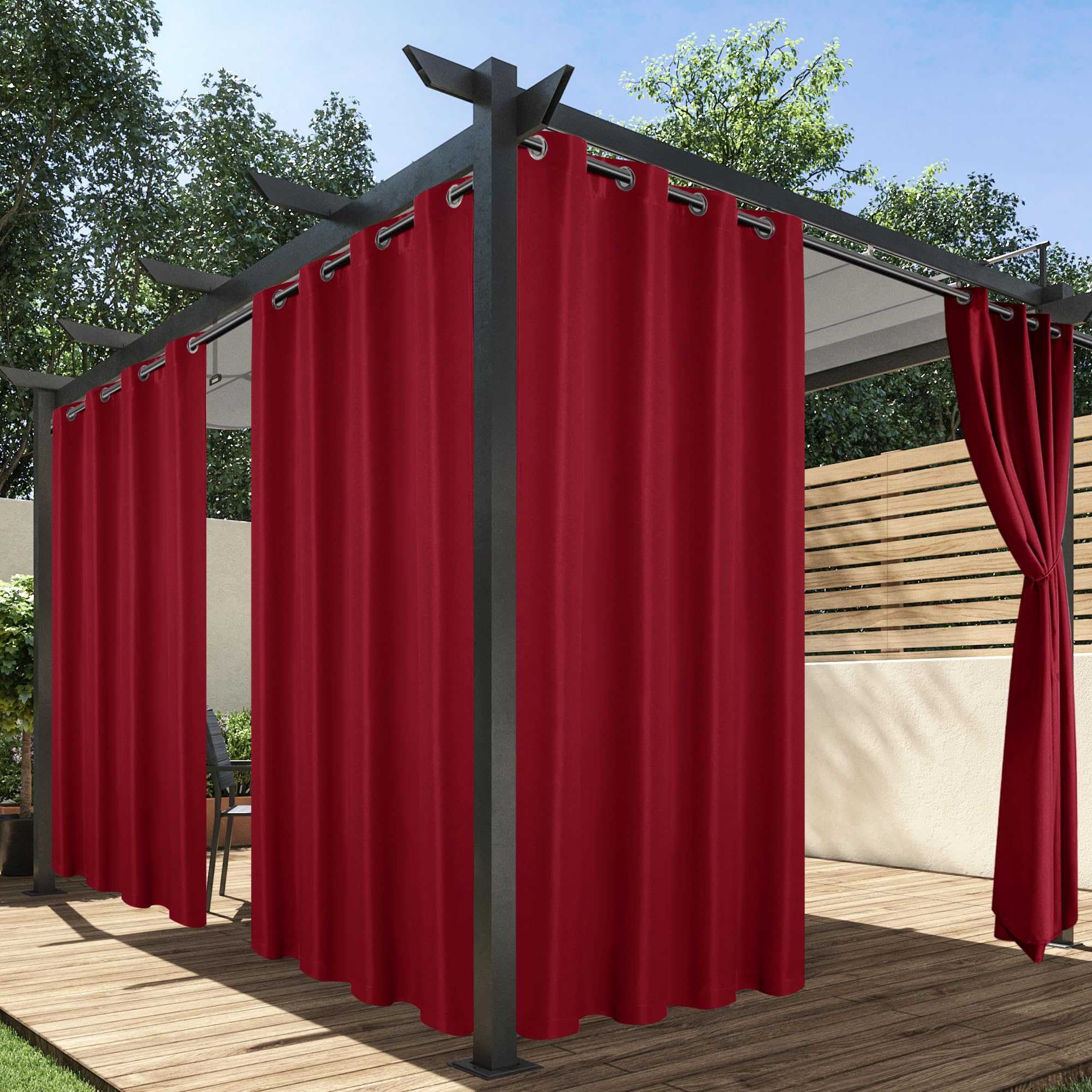 HolidayIdeas Outdoor Curtains for Patio Waterproof, 4 Panels - 54 x 84 Inch - Privacy Protection & Light Filtering Curtains Black Grommet Outside Curtains for Porch, Gazebo, Pergola, Backyard