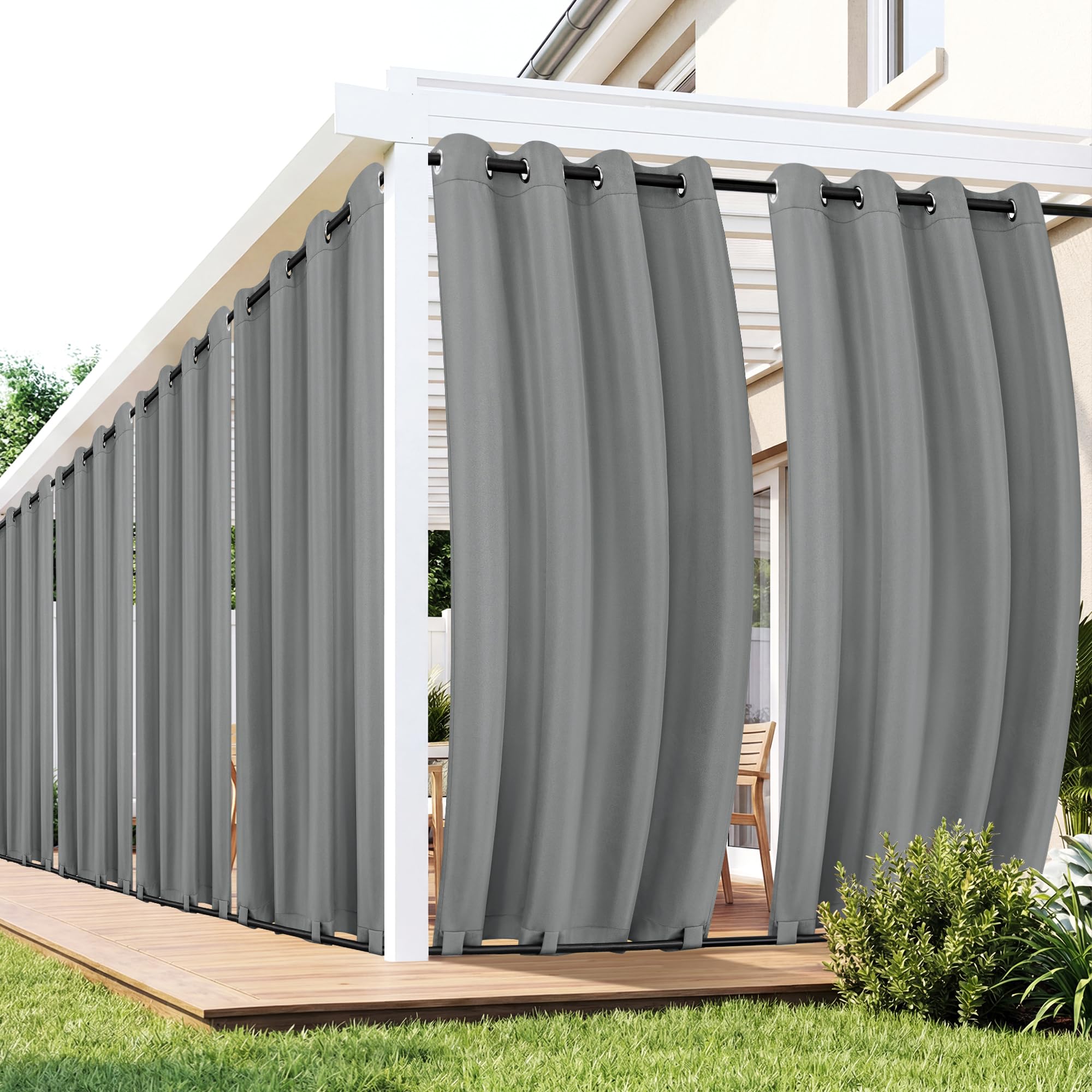 Outdoor Curtains for Patio Waterproof 6 Panels - Windproof, Privacy, Weatherproof Outside Drapes for Gazebo Pergola Porch, Grommet Top and Tab Bottom, 54x84 Inch, Cream
