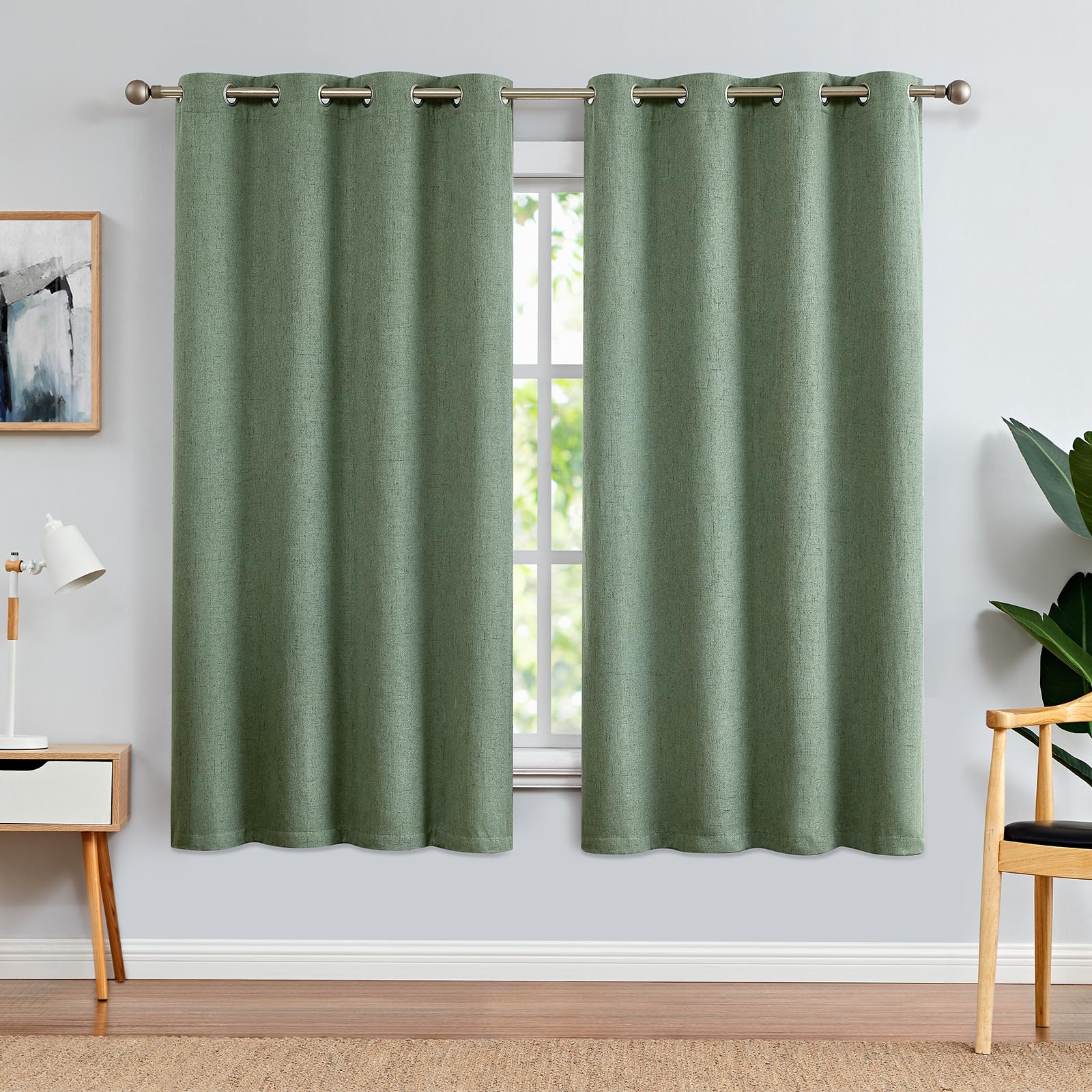 jinchan Blue Printed Curtains 63 Inch Length for Living Room Grommet Jacquard Curtains with Herringbone Pattern Modern Room Darkening Drapes Bedroom Window Curtain Set 2 Panels