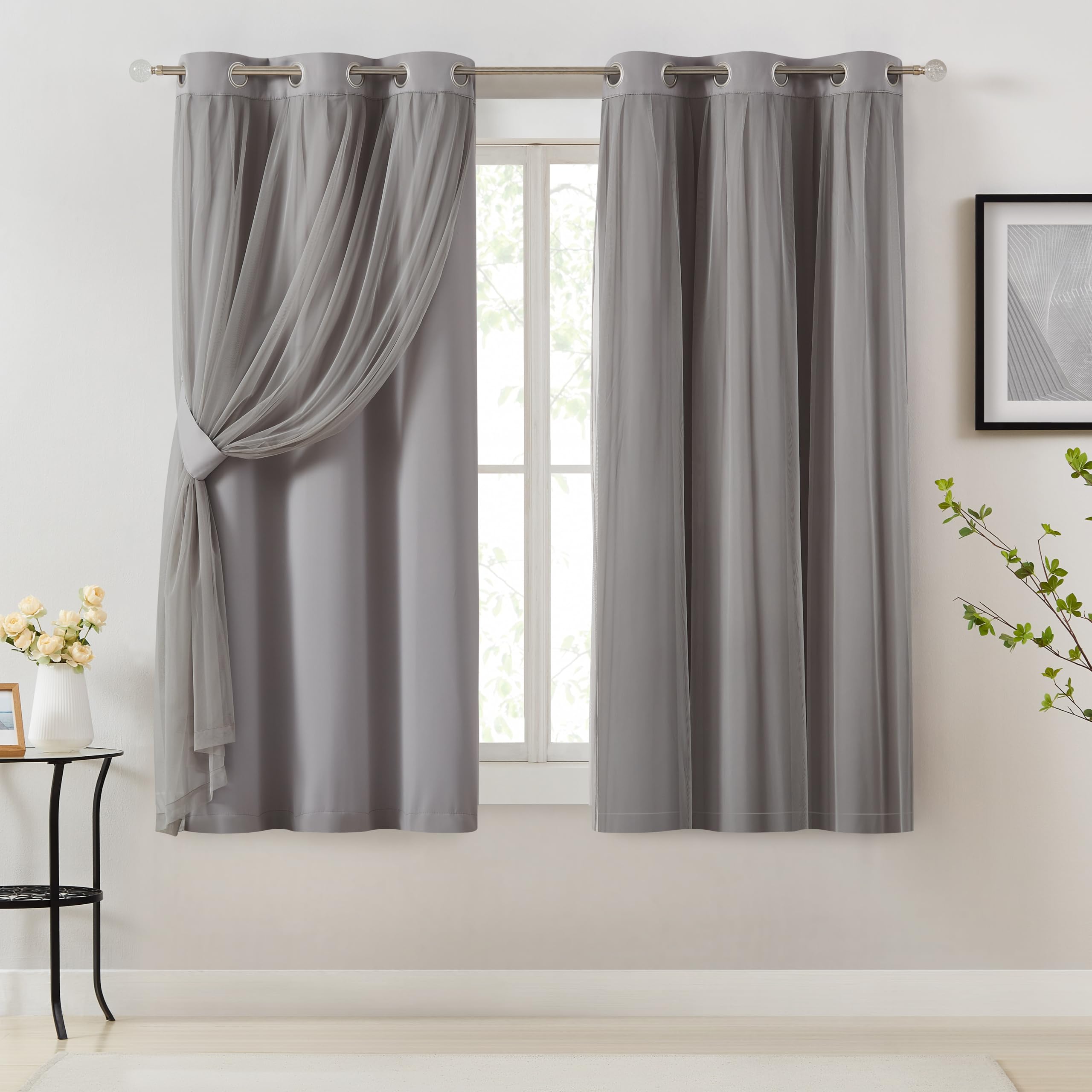 Bujasso Beige 80% Blackout Curtains with Sheer Overlay Mix and Match Double Layer Thermal Insulated Window Panels 95 inch for Living Room Bedroom Beige Drapes with Tiebacks Grommet Top 54" Wx95 Lx2