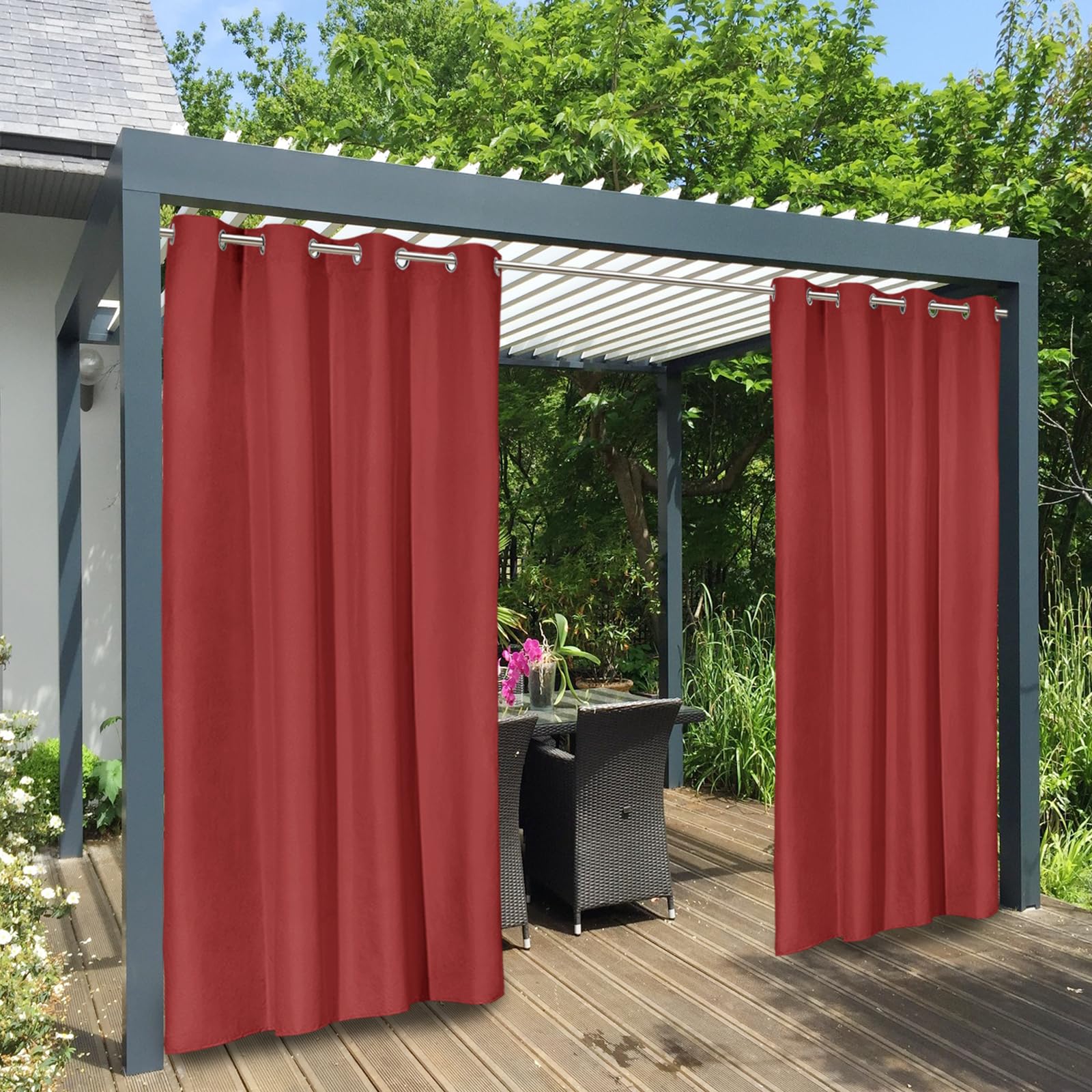 Easy-Going 100% Waterproof Outdoor Curtains Windproof Weatherproof Porch Curtains, Premium Thick Outdoor Privacy Grommet Top Panels for Patio, Gazebo and Pergola, 2 Panels, 54x84 inch, Dark Grey