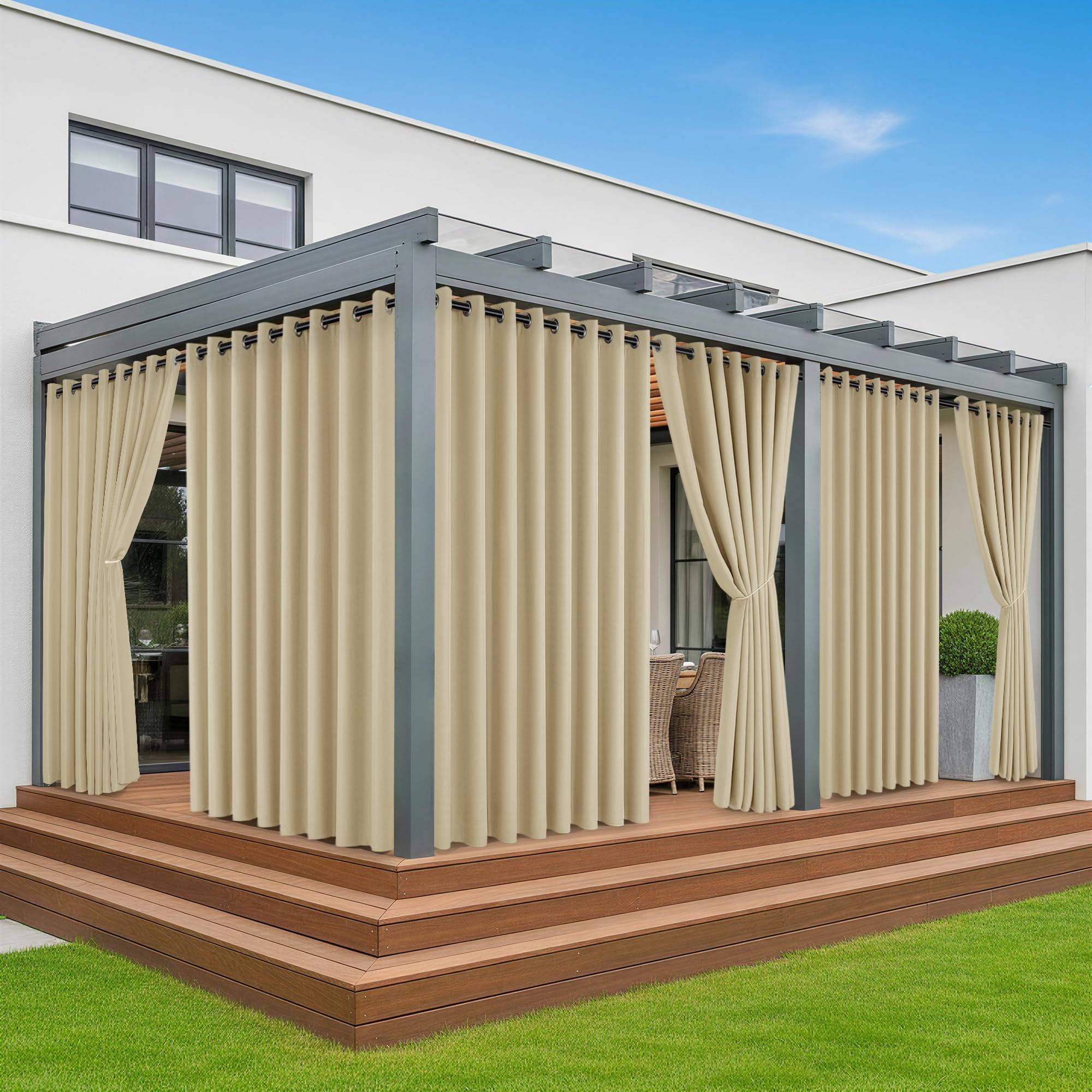 Outdoor Curtains for Patio Waterproof - 8 Panels Privacy Weatherproof Outside Curtains with Grommets for Pergola, Gazebo, Porch, Cabana, Balcony, 54 x 84 Inch, Cream