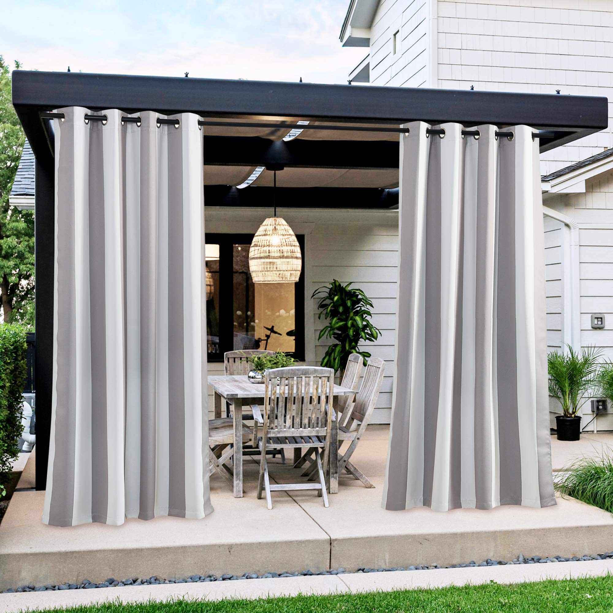 NICETOWN Fade Resistant Outdoor Curtains for Patio 84 inch Long, Grade 4 Color Fastness Fade-Proof Waterproof Outside Curtains, Thermal UV Protection Sun Shades for Porch, W52 x L84, 2 Panels, Grey