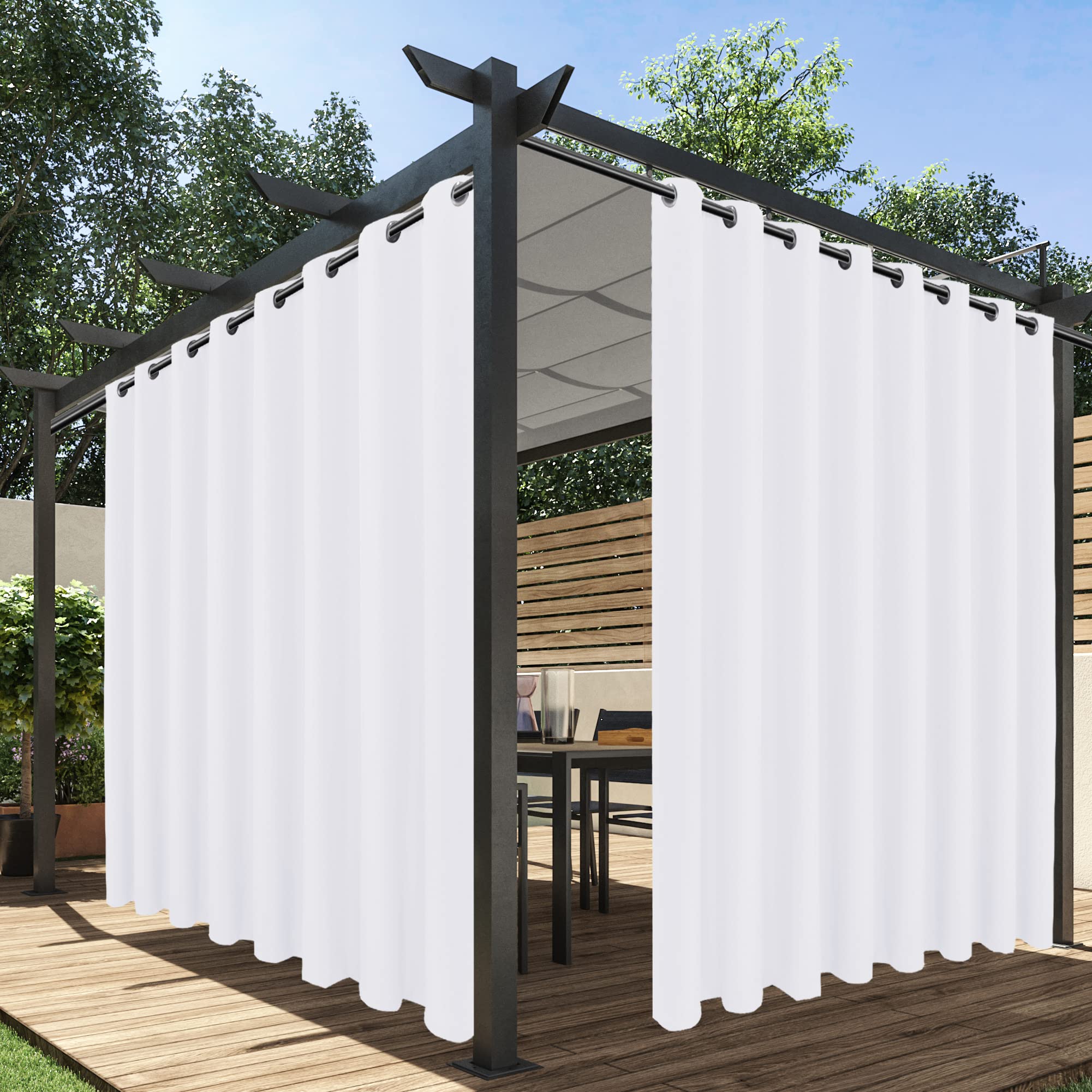 HolidayIdeas Outdoor Curtains for Patio Waterproof, 4 Panels - 54 x 84 Inch - Privacy Protection & Light Filtering Curtains Black Grommet Outside Curtains for Porch, Gazebo, Pergola, Backyard
