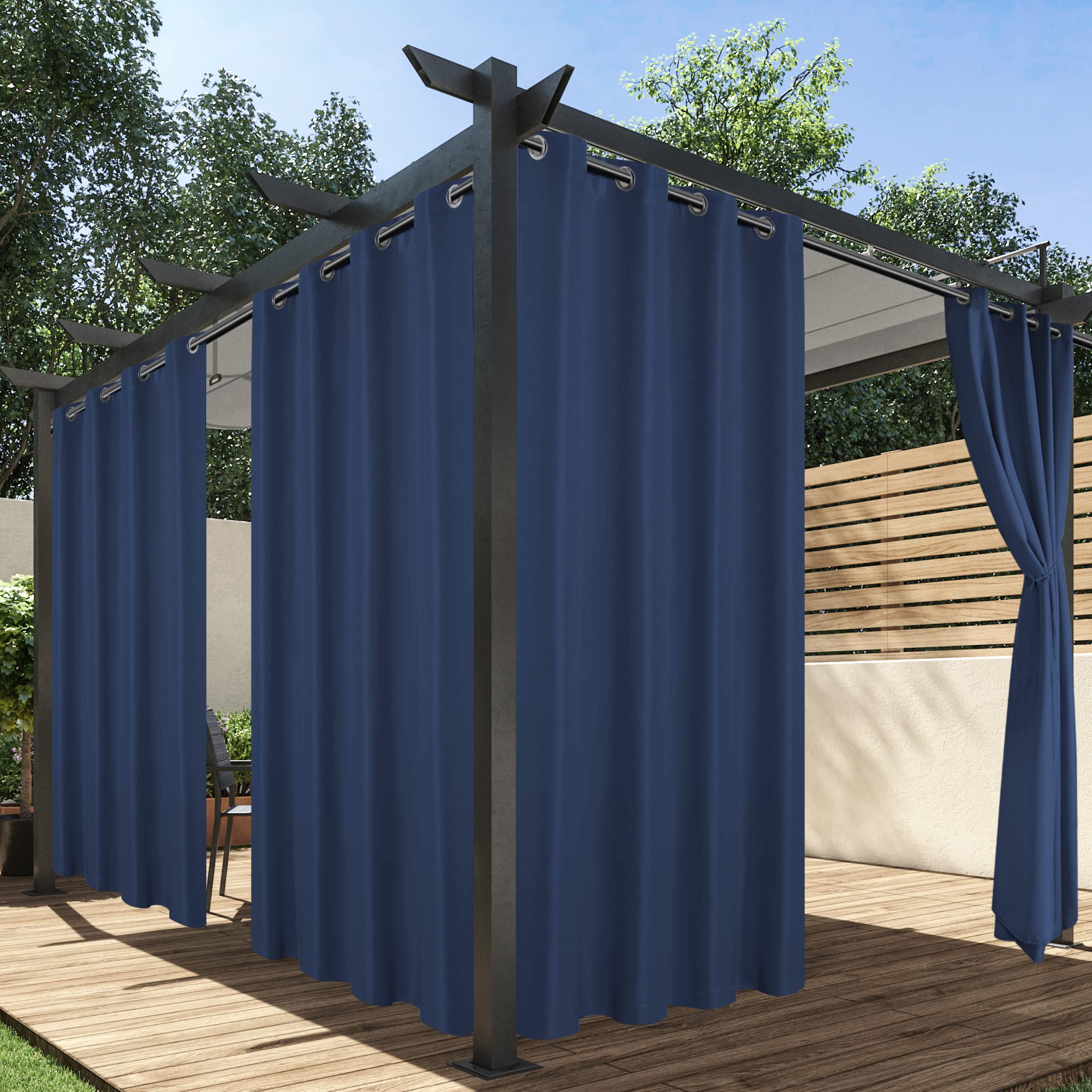 HolidayIdeas Outdoor Curtains for Patio Waterproof, 4 Panels - 54 x 84 Inch - Privacy Protection & Light Filtering Curtains Black Grommet Outside Curtains for Porch, Gazebo, Pergola, Backyard