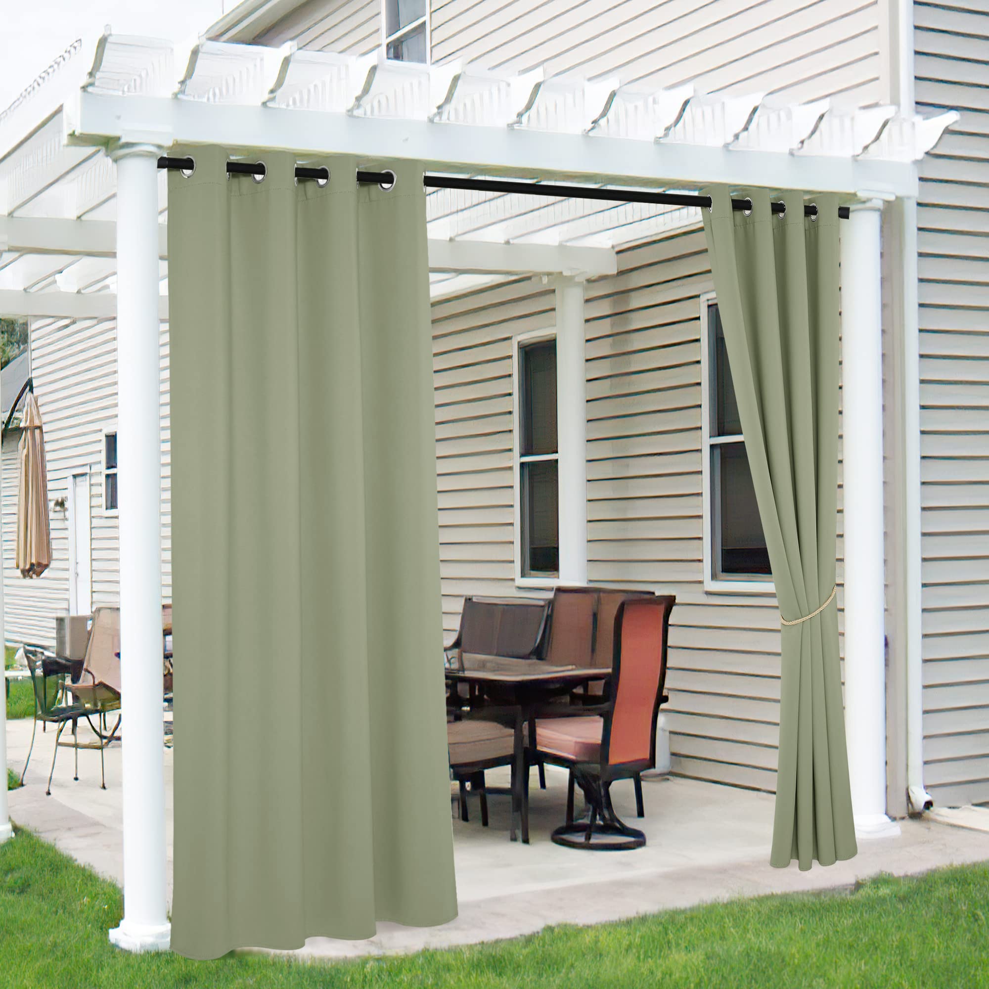 RYB HOME 2 Panels Fade Resistant Outdoor Curtains for Patio Waterproof Block Sunlight Thermal Insulated Privacy Thick Outside Curtains for Porch, Gazebo, Pergola, W52 x L96, Stone Blue