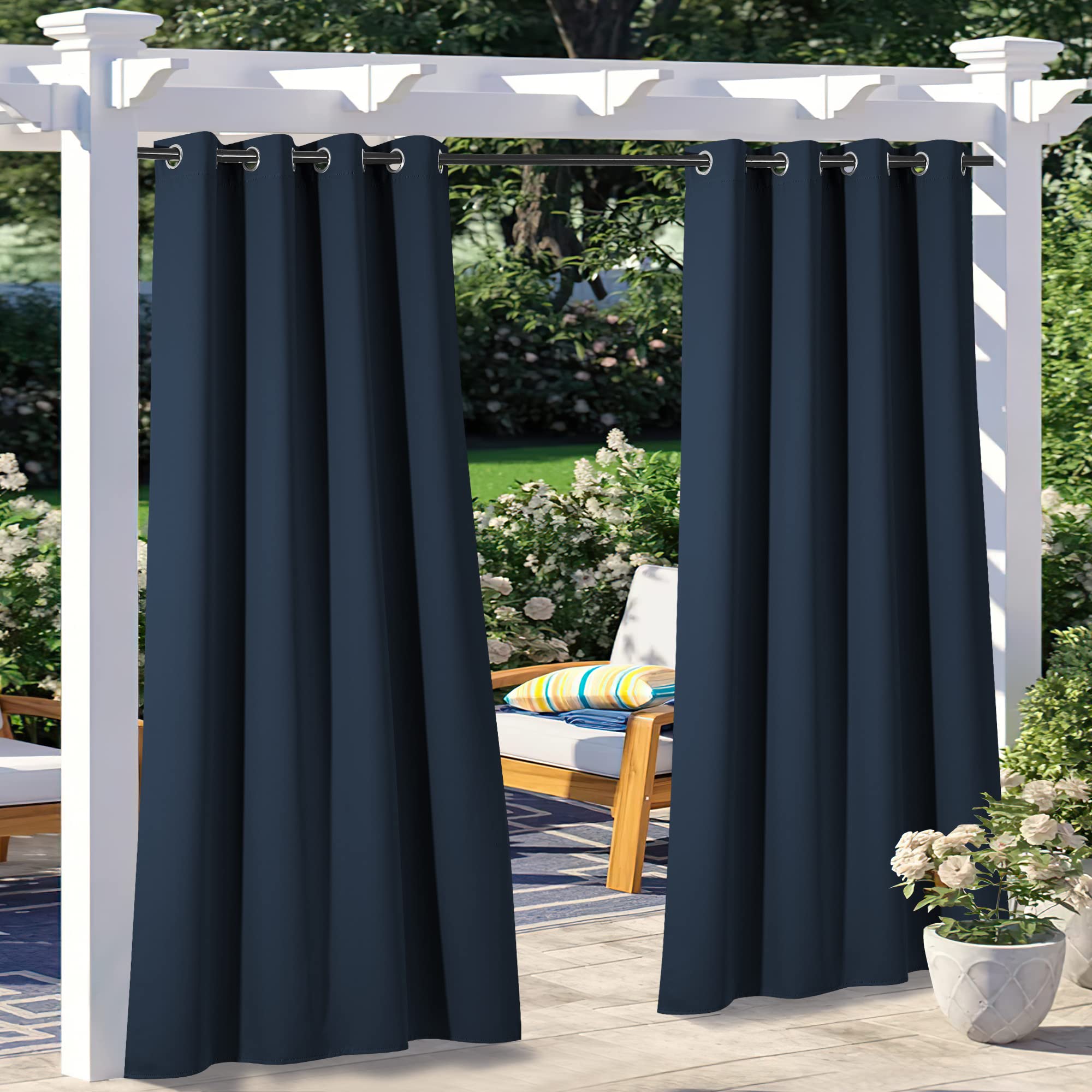 NICETOWN Fade Resistant Outdoor Curtains for Patio 84 inch Long, Grade 4 Color Fastness Fade-Proof Waterproof Outside Curtains, Thermal UV Protection Sun Shades for Porch, W52 x L84, 2 Panels, Grey