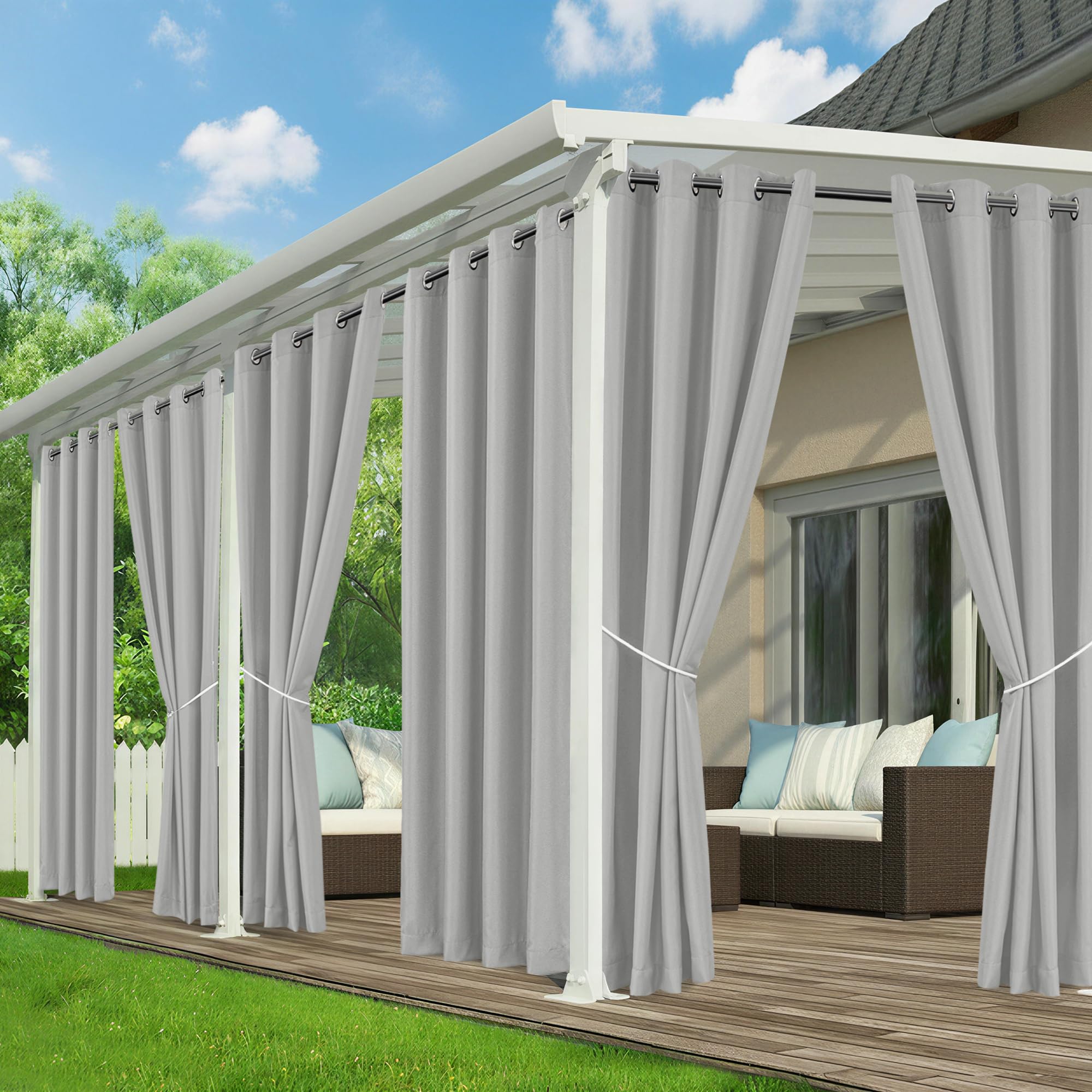 Outdoor Curtains for Patio Waterproof - 8 Panels Privacy Weatherproof Outside Curtains with Grommets for Pergola, Gazebo, Porch, Cabana, Balcony, 54 x 84 Inch, Cream