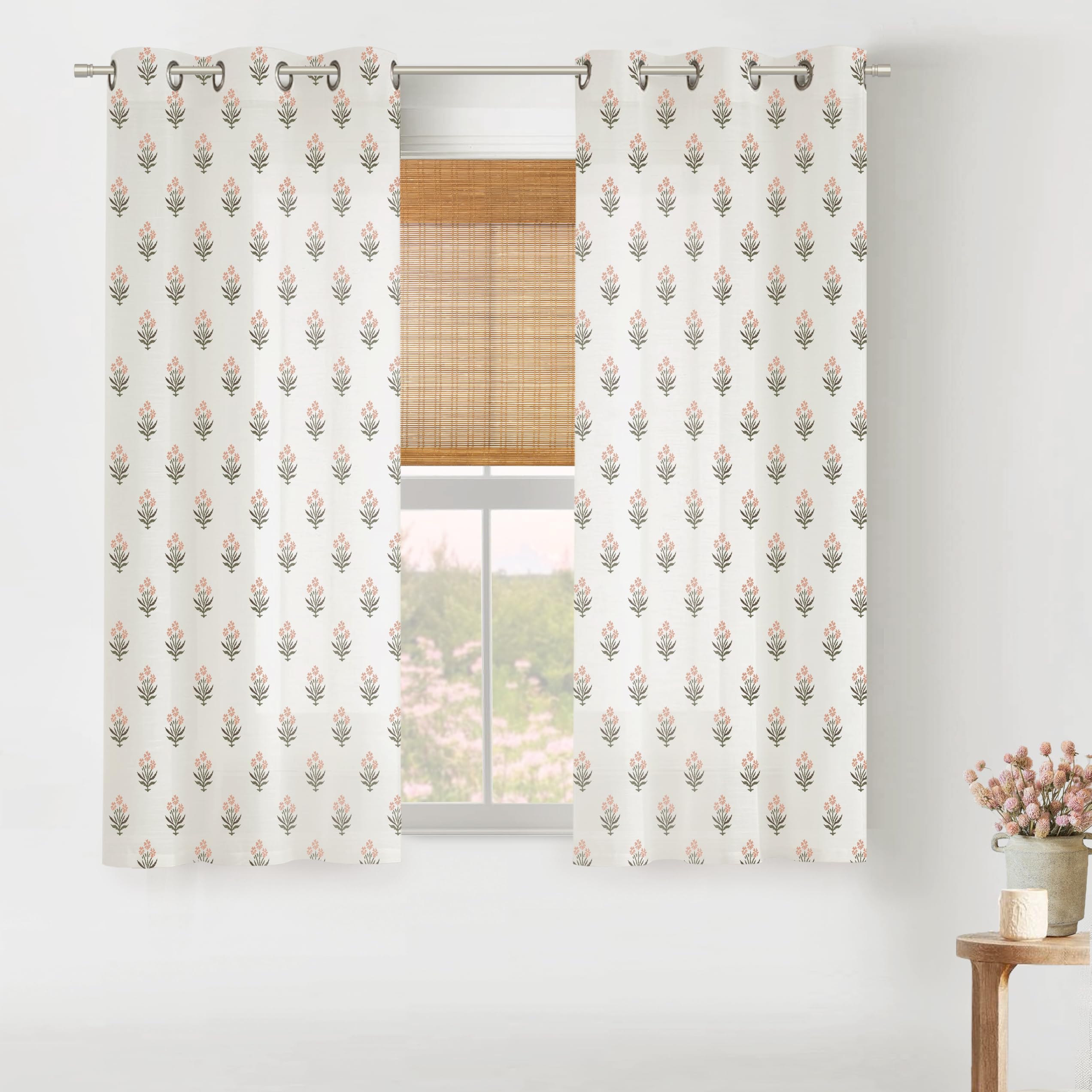 Vintage Patterned Curtains 96 Inches Long for Living Room 2 Panel Set,Pattern Sheer Floral Farmhouse Boho Hippie Aztec Fall Linen Decorative Curtains for Bedroom,Terra Cotta Rust Burnt Orange