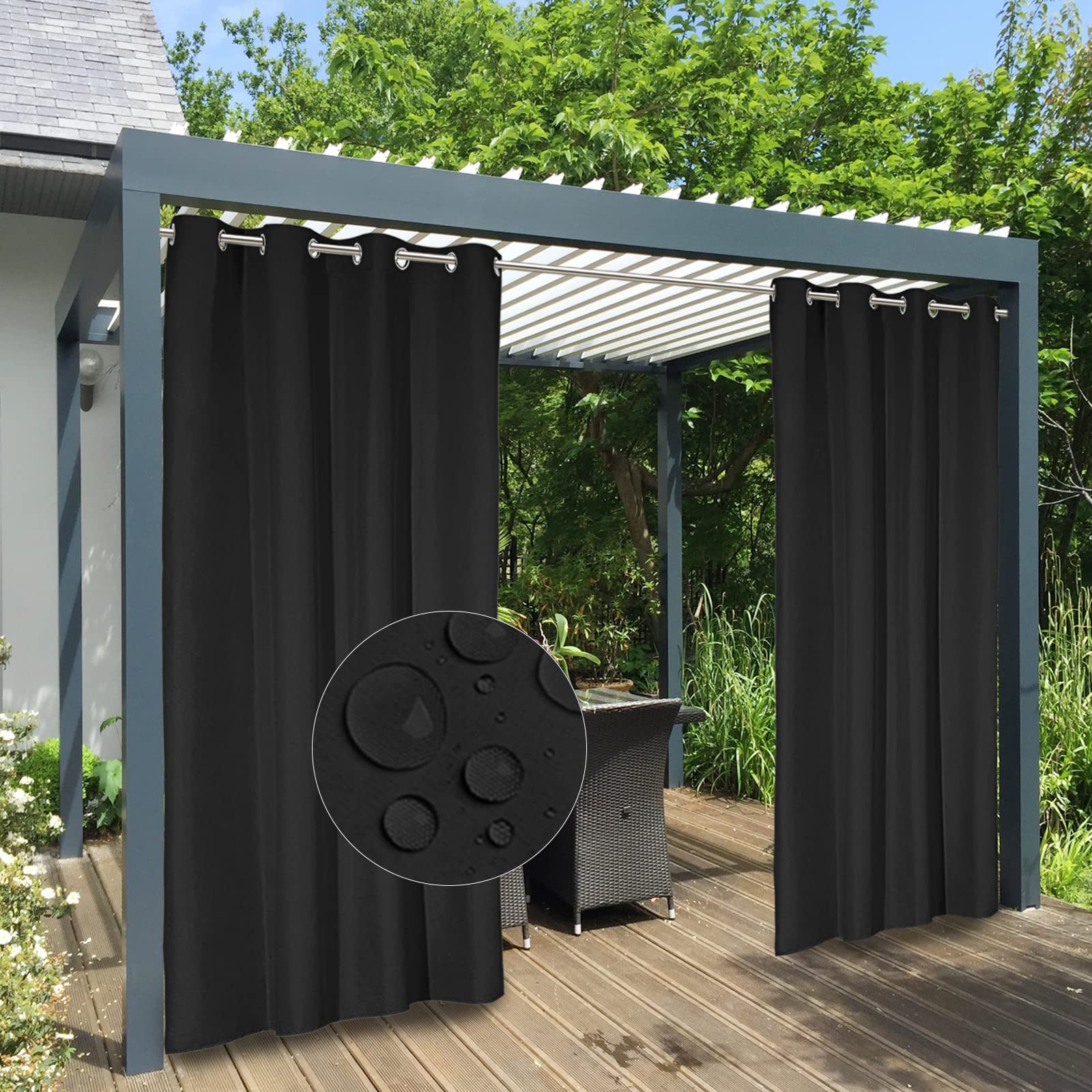 Easy-Going 100% Waterproof Outdoor Curtains Windproof Weatherproof Porch Curtains, Premium Thick Outdoor Privacy Grommet Top Panels for Patio, Gazebo and Pergola, 2 Panels, 54x84 inch, Dark Grey