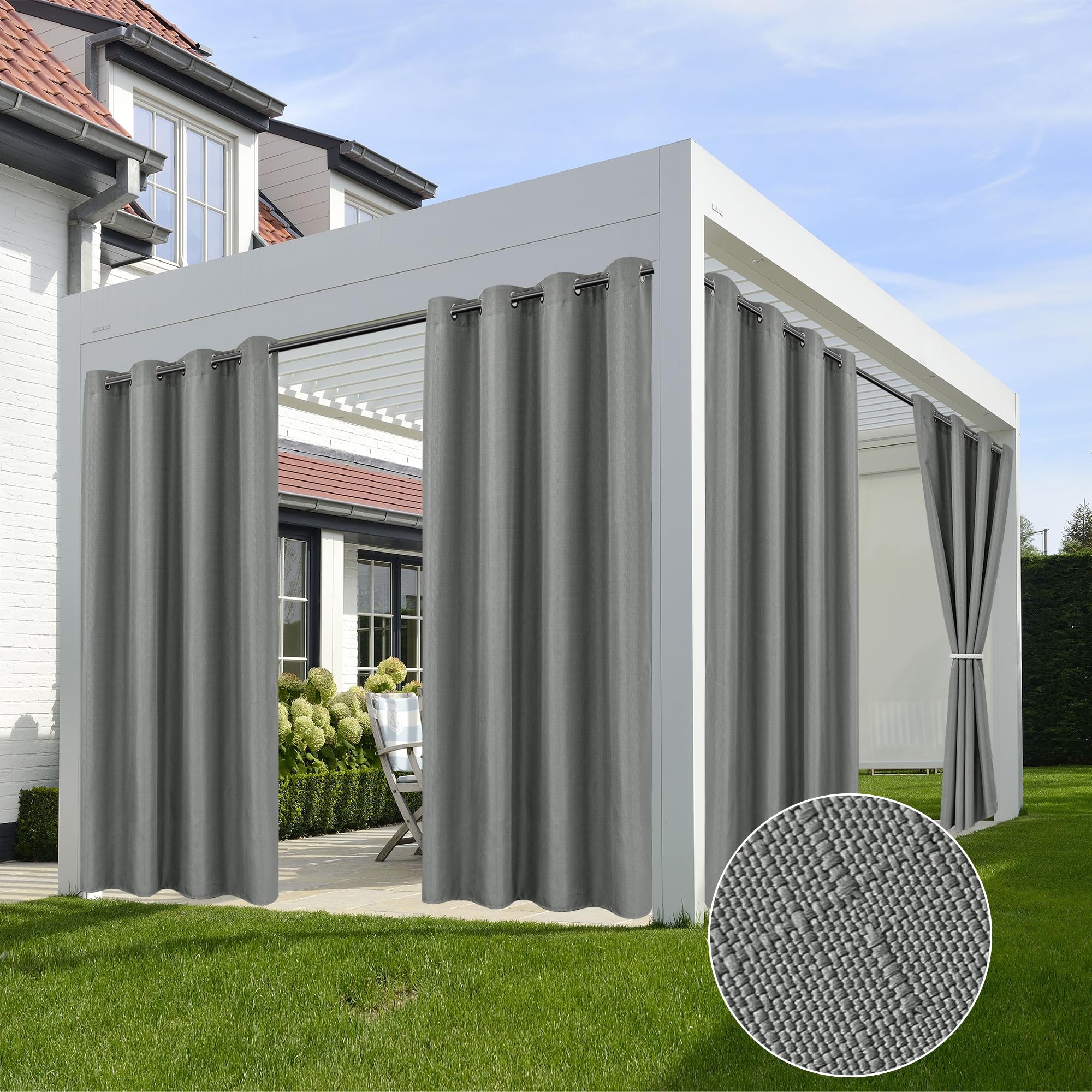 HolidayIdeas Outdoor Curtains for Patio Waterproof-4 Panels Linen Gazebo Curtains 54"x84"-Indoor/Outside Privacy Taupe Curtains Weatherproof Weighted for Pergola, Porch,Backyard,Living Room,Sunroom