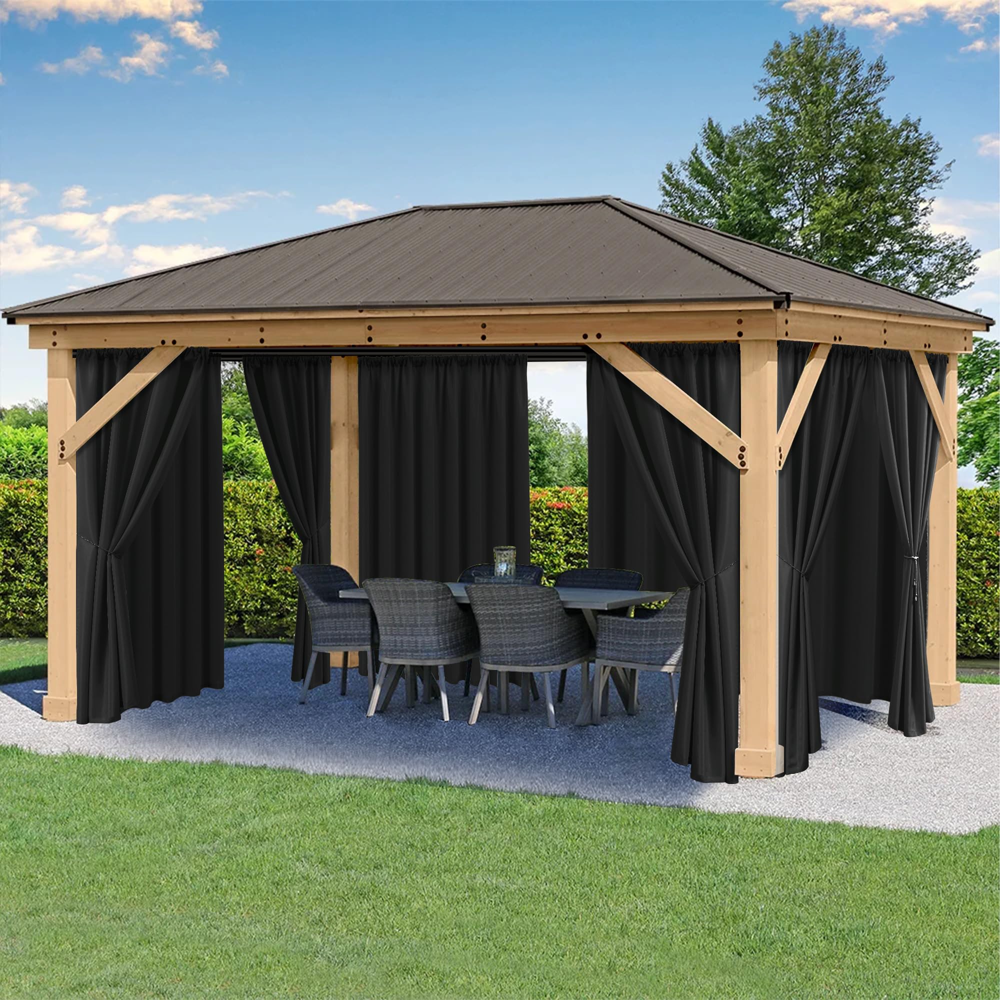 HolidayIdeas Waterproof Patio Outdoor Curtains with Rod Pocket, 6 Pcs- UV & Privacy Protect Weatherproof Gazebo Outdoor Drapes for Porch, Balcony, Apartment, Sliding Glass Door, White, 54x84 Inch