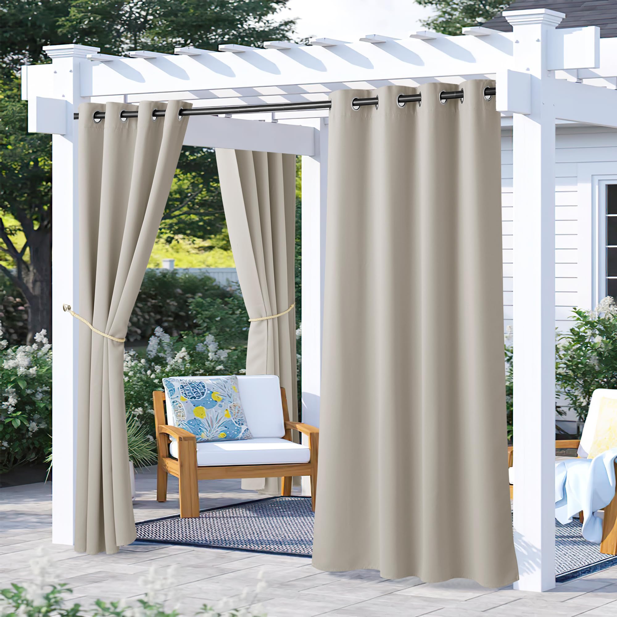 NICETOWN Fade Resistant Outdoor Curtains for Patio 84 inch Long, Grade 4 Color Fastness Fade-Proof Waterproof Outside Curtains, Thermal UV Protection Sun Shades for Porch, W52 x L84, 2 Panels, Grey