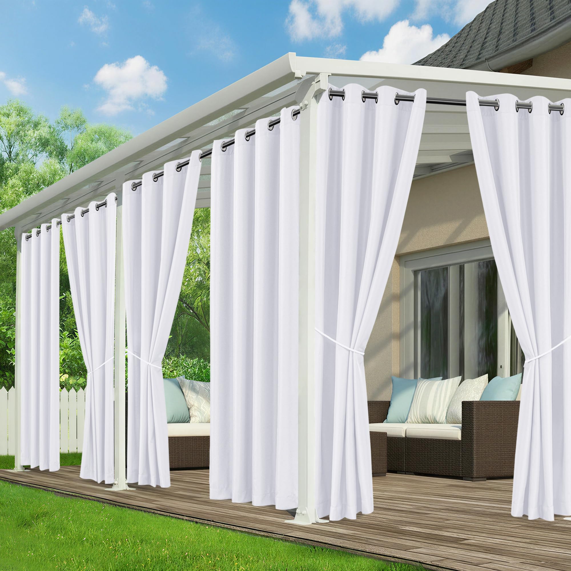 Outdoor Curtains for Patio Waterproof - 8 Panels Privacy Weatherproof Outside Curtains with Grommets for Pergola, Gazebo, Porch, Cabana, Balcony, 54 x 84 Inch, Cream