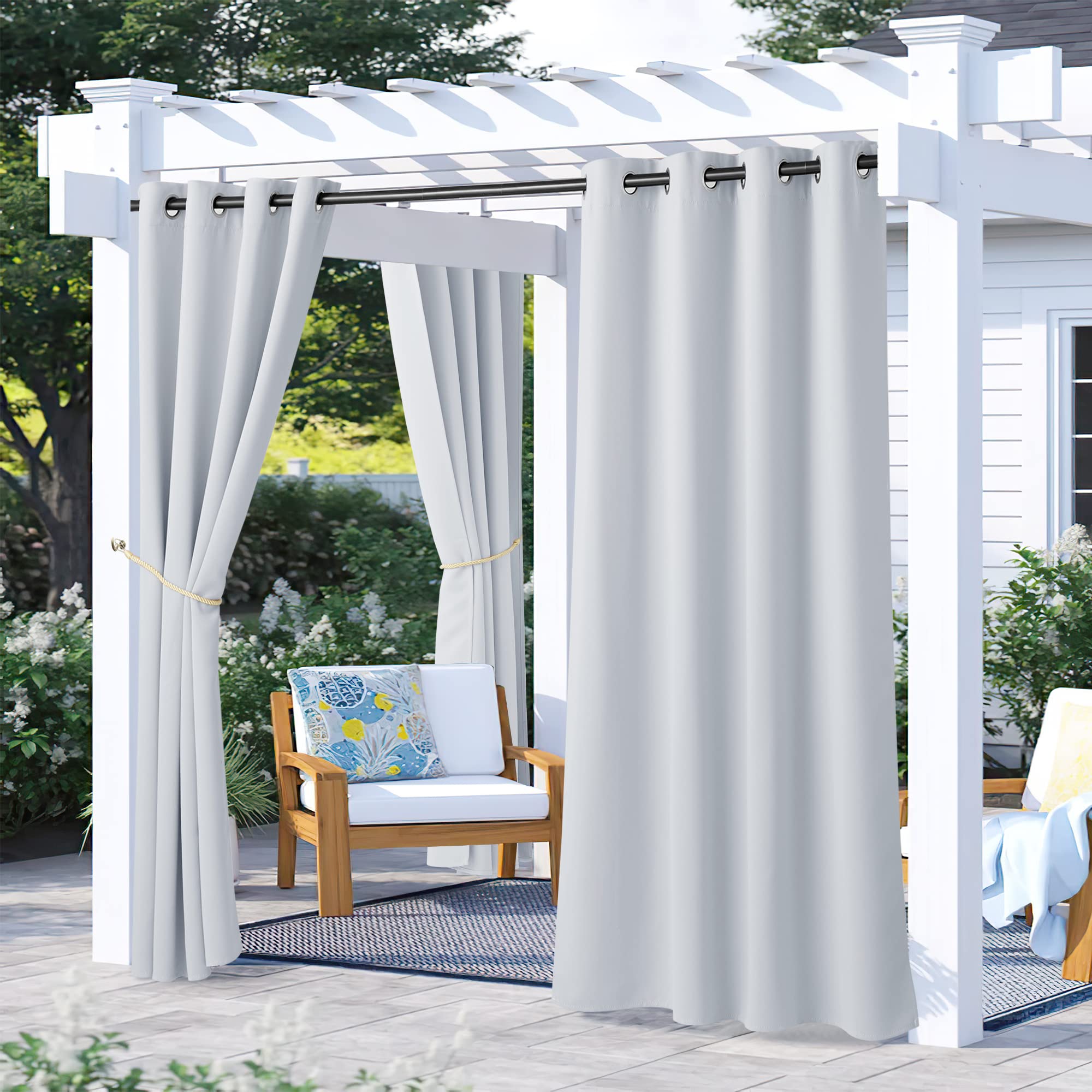 NICETOWN Fade Resistant Outdoor Curtains for Patio 84 inch Long, Grade 4 Color Fastness Fade-Proof Waterproof Outside Curtains, Thermal UV Protection Sun Shades for Porch, W52 x L84, 2 Panels, Grey