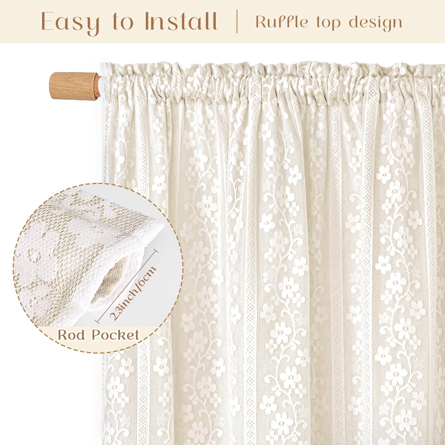 ASPMIZ Linen Curtains for Bedroom, Double Layered Boho Curtain for Living Room Farmhouse Curtain 84 Inch Length 2 Panels Set, Rustic Curtains & Drapes Rod Pocket with Tiebacks, 52 x 84 Inch, Beige