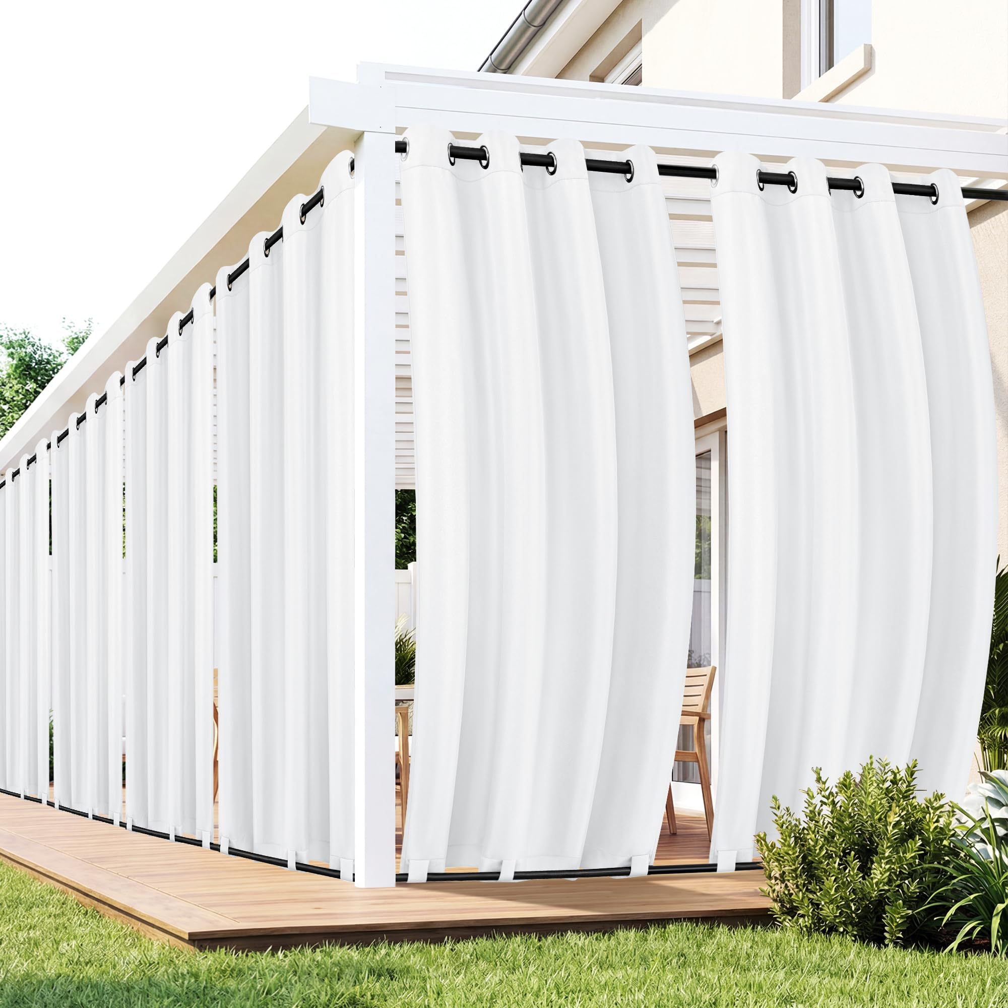 Outdoor Curtains for Patio Waterproof 6 Panels - Windproof, Privacy, Weatherproof Outside Drapes for Gazebo Pergola Porch, Grommet Top and Tab Bottom, 54x84 Inch, Cream