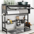 Over The Sink Dish Drainer Drying Rack 3 Tiers with Cover, Keep Kitchen Sink Shlef Organized Space-Saving Dish Drying Rack, Large Stainless Steel Sink Dish Rack for Dishes, Bowls, Cutlery (37.4"w)