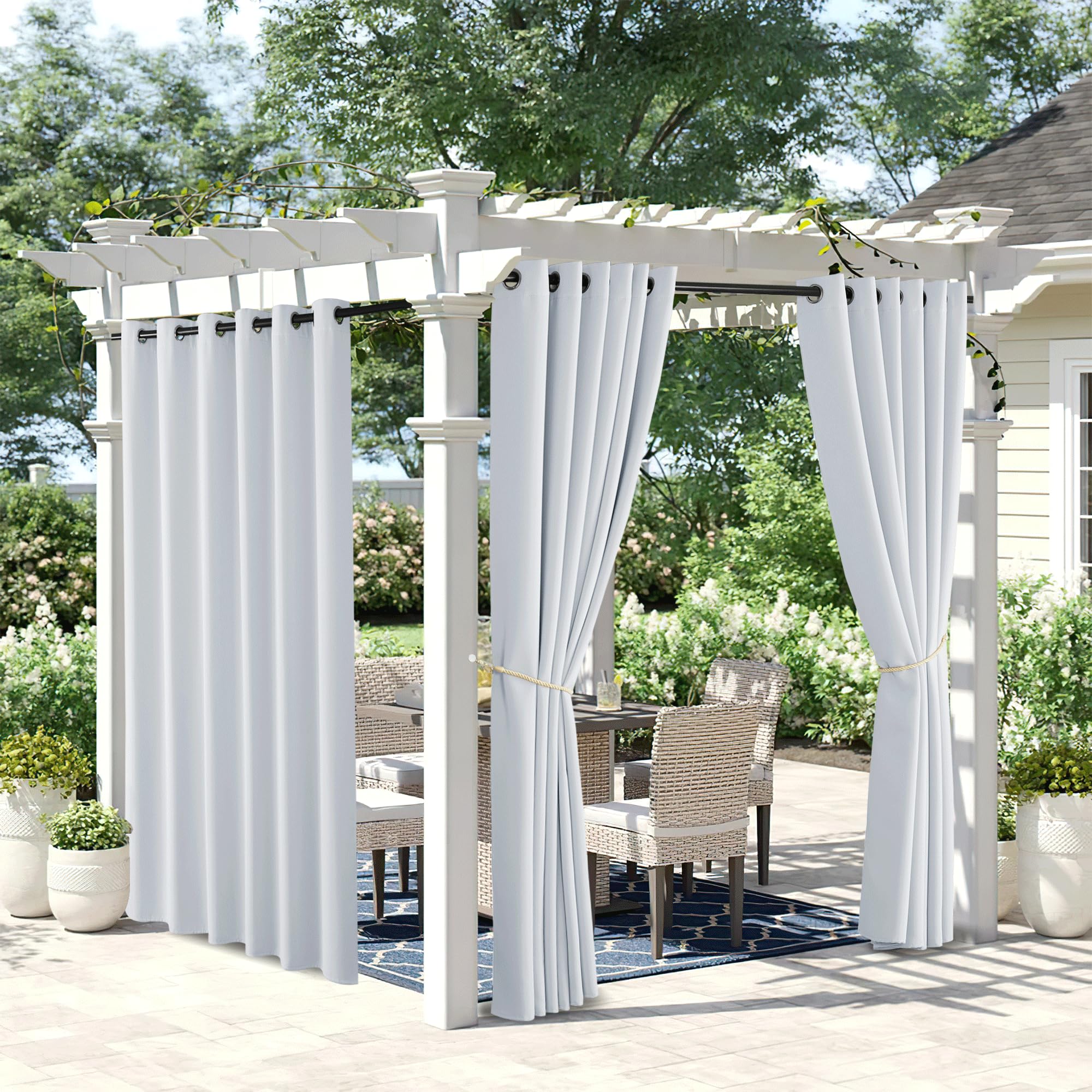 NICETOWN Fade Resistant Outdoor Curtains for Patio 84 inch Long, Grade 4 Color Fastness Fade-Proof Waterproof Outside Curtains, Thermal UV Protection Sun Shades for Porch, W52 x L84, 2 Panels, Grey