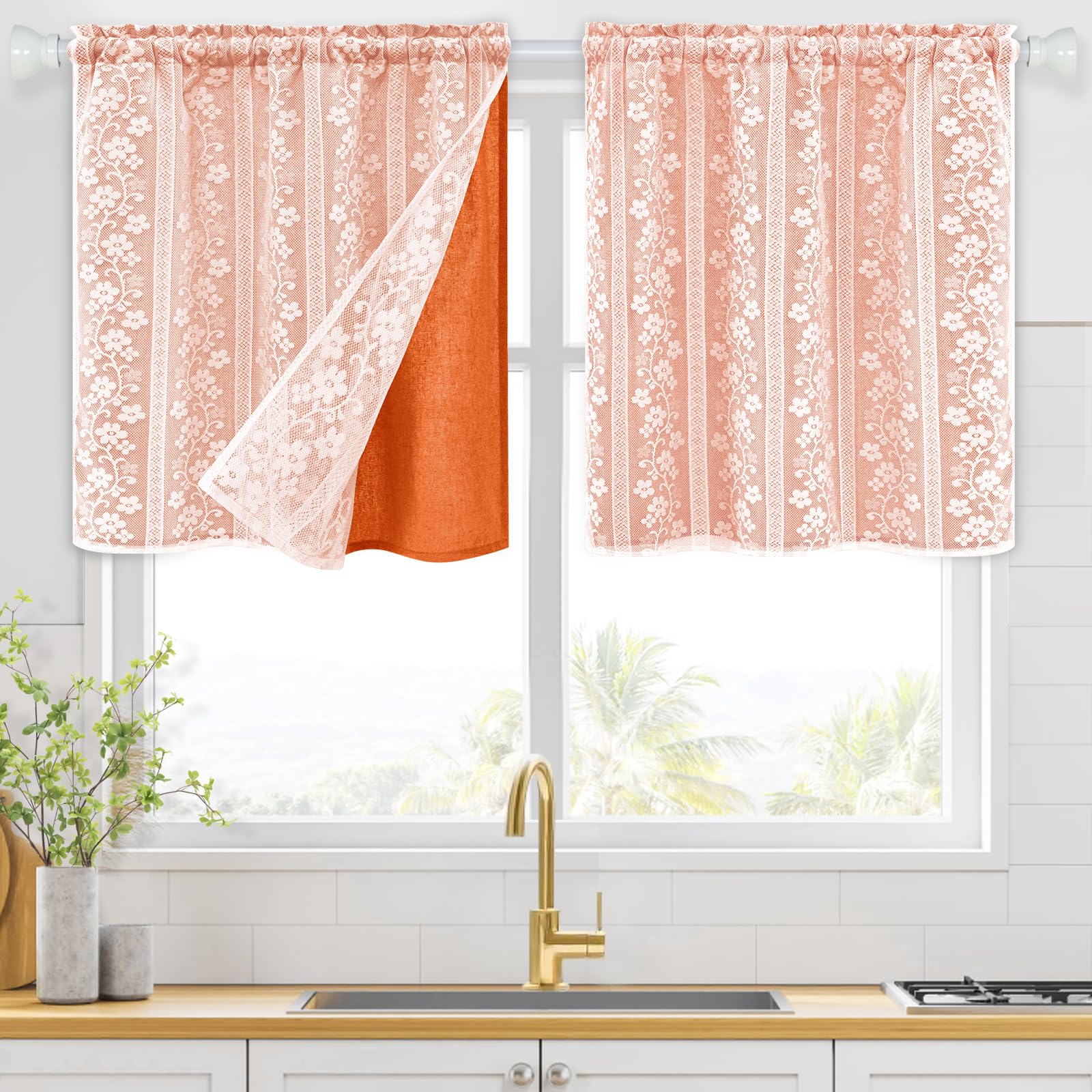 ASPMIZ Linen Curtains for Bedroom, Double Layered Boho Curtain for Living Room Farmhouse Curtain 84 Inch Length 2 Panels Set, Rustic Curtains & Drapes Rod Pocket with Tiebacks, 52 x 84 Inch, Beige