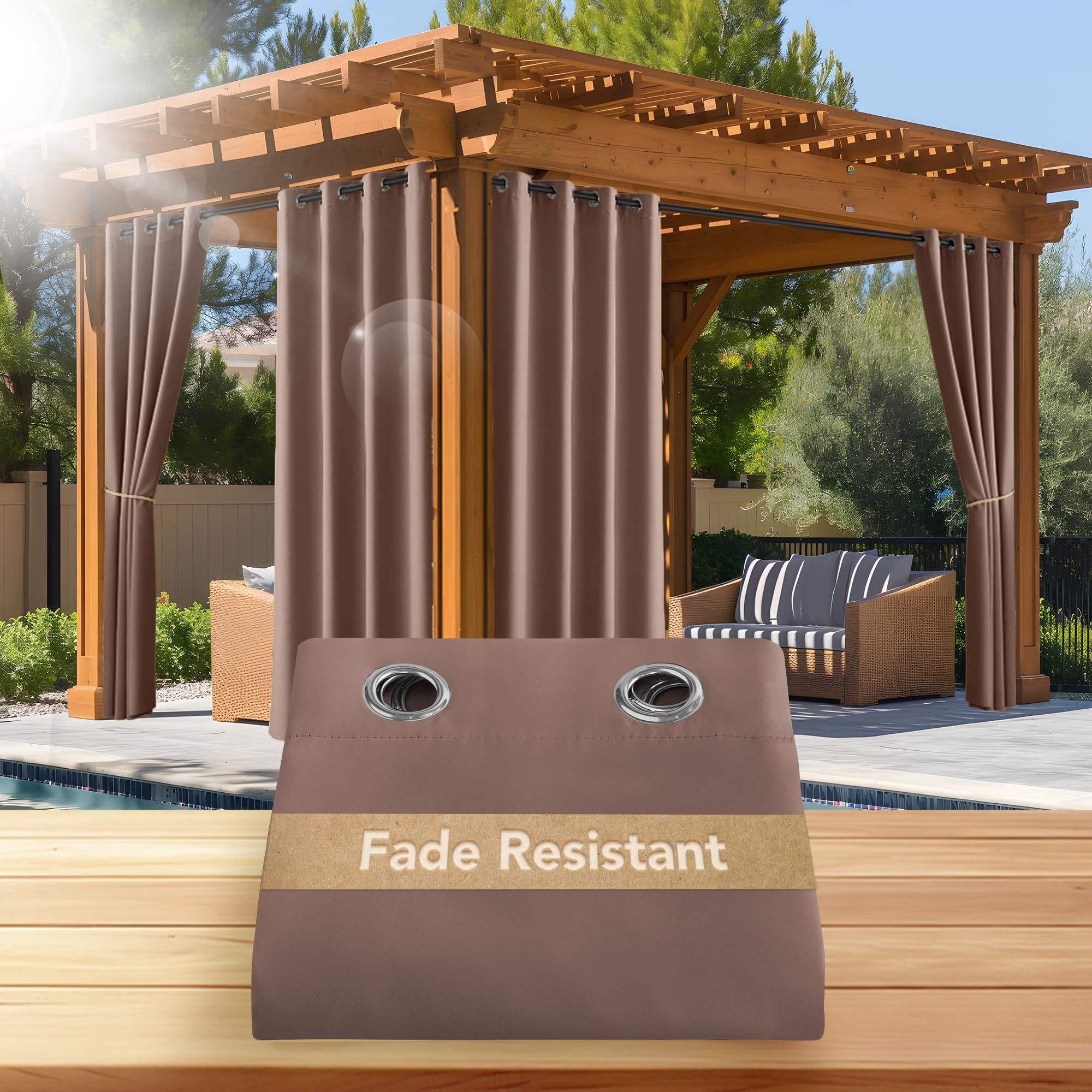 NICETOWN Fade Resistant Outdoor Curtains for Patio 84 inch Long, Grade 4 Color Fastness Fade-Proof Waterproof Outside Curtains, Thermal UV Protection Sun Shades for Porch, W52 x L84, 2 Panels, Grey
