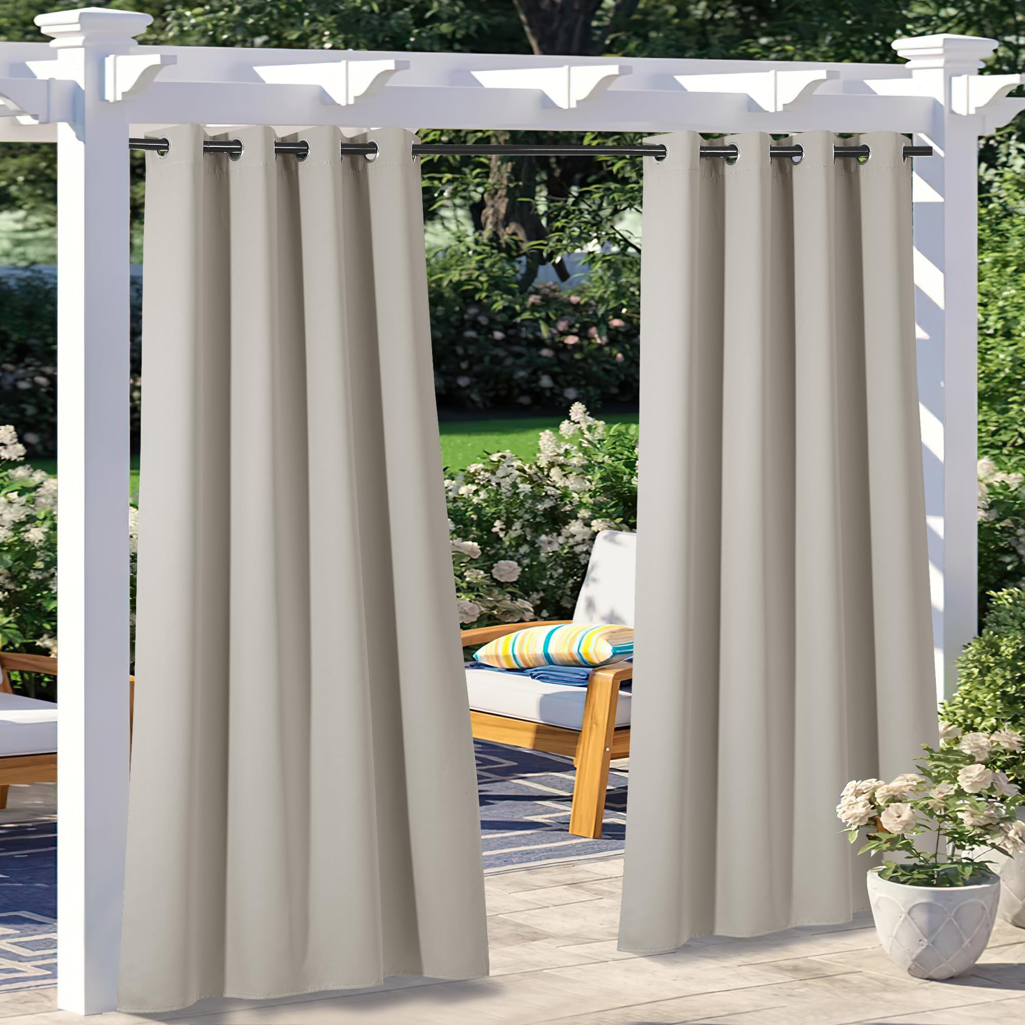 NICETOWN Fade Resistant Outdoor Curtains for Patio 84 inch Long, Grade 4 Color Fastness Fade-Proof Waterproof Outside Curtains, Thermal UV Protection Sun Shades for Porch, W52 x L84, 2 Panels, Grey