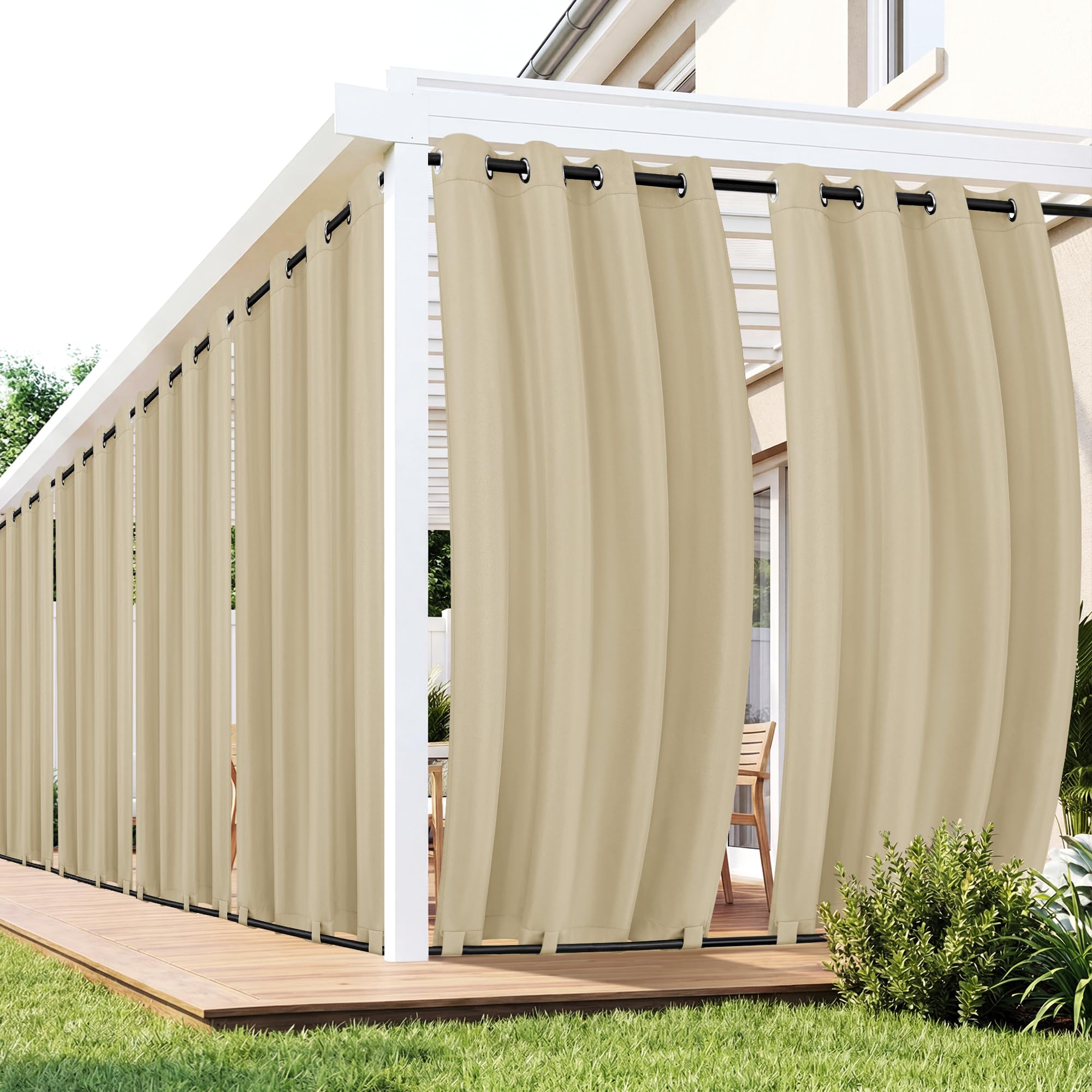 Outdoor Curtains for Patio Waterproof 6 Panels - Windproof, Privacy, Weatherproof Outside Drapes for Gazebo Pergola Porch, Grommet Top and Tab Bottom, 54x84 Inch, Cream