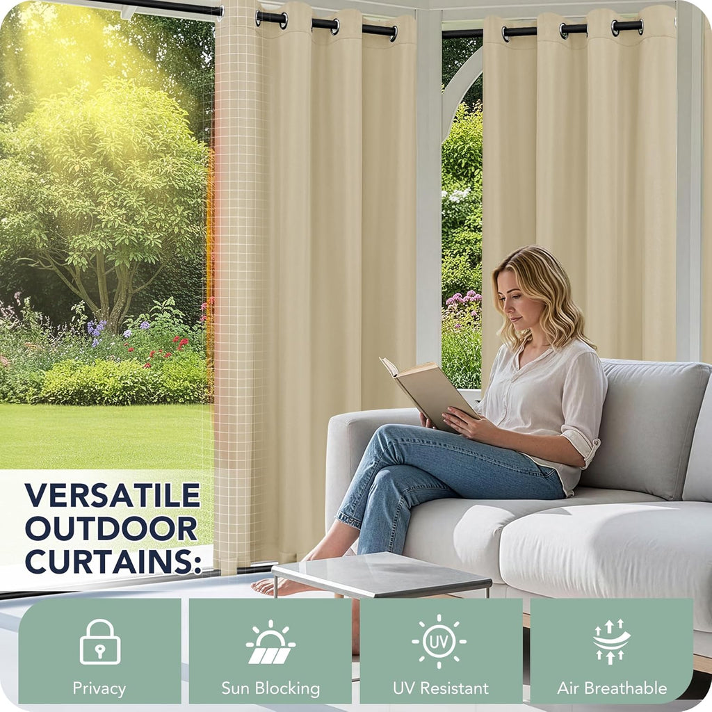 Outdoor Curtains for Patio Waterproof 6 Panels - Windproof, Privacy, Weatherproof Outside Drapes for Gazebo Pergola Porch, Grommet Top and Tab Bottom, 54x84 Inch, Cream