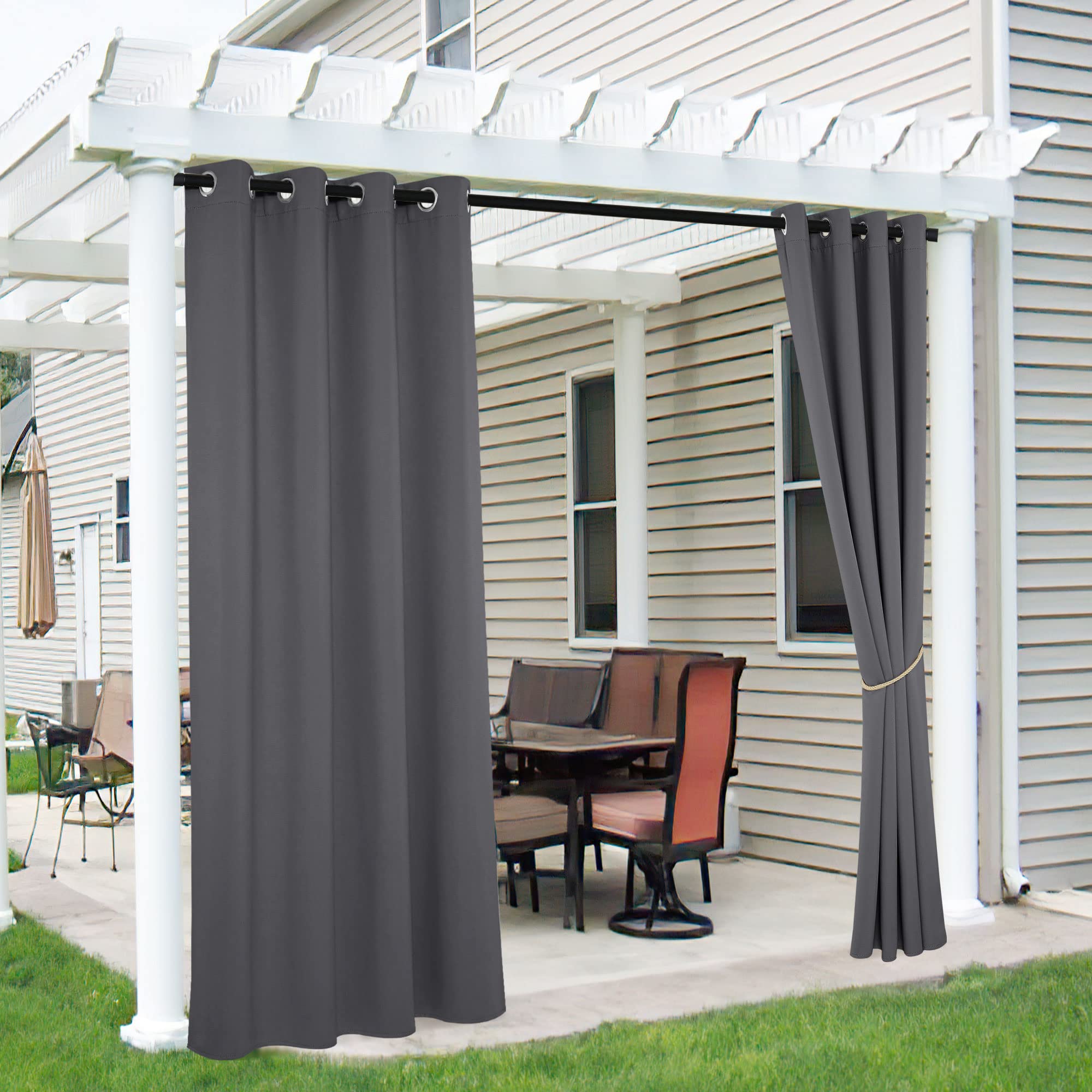 RYB HOME 2 Panels Fade Resistant Outdoor Curtains for Patio Waterproof Block Sunlight Thermal Insulated Privacy Thick Outside Curtains for Porch, Gazebo, Pergola, W52 x L96, Stone Blue