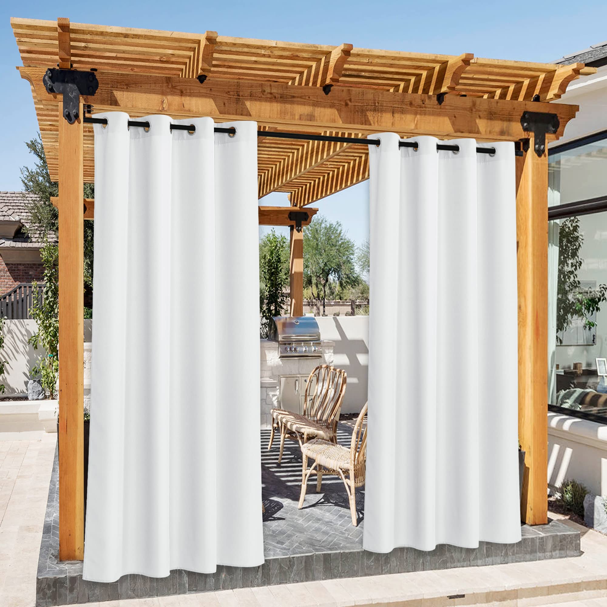 NICETOWN Fade Resistant Outdoor Curtains for Patio 84 inch Long, Grade 4 Color Fastness Fade-Proof Waterproof Outside Curtains, Thermal UV Protection Sun Shades for Porch, W52 x L84, 2 Panels, Grey
