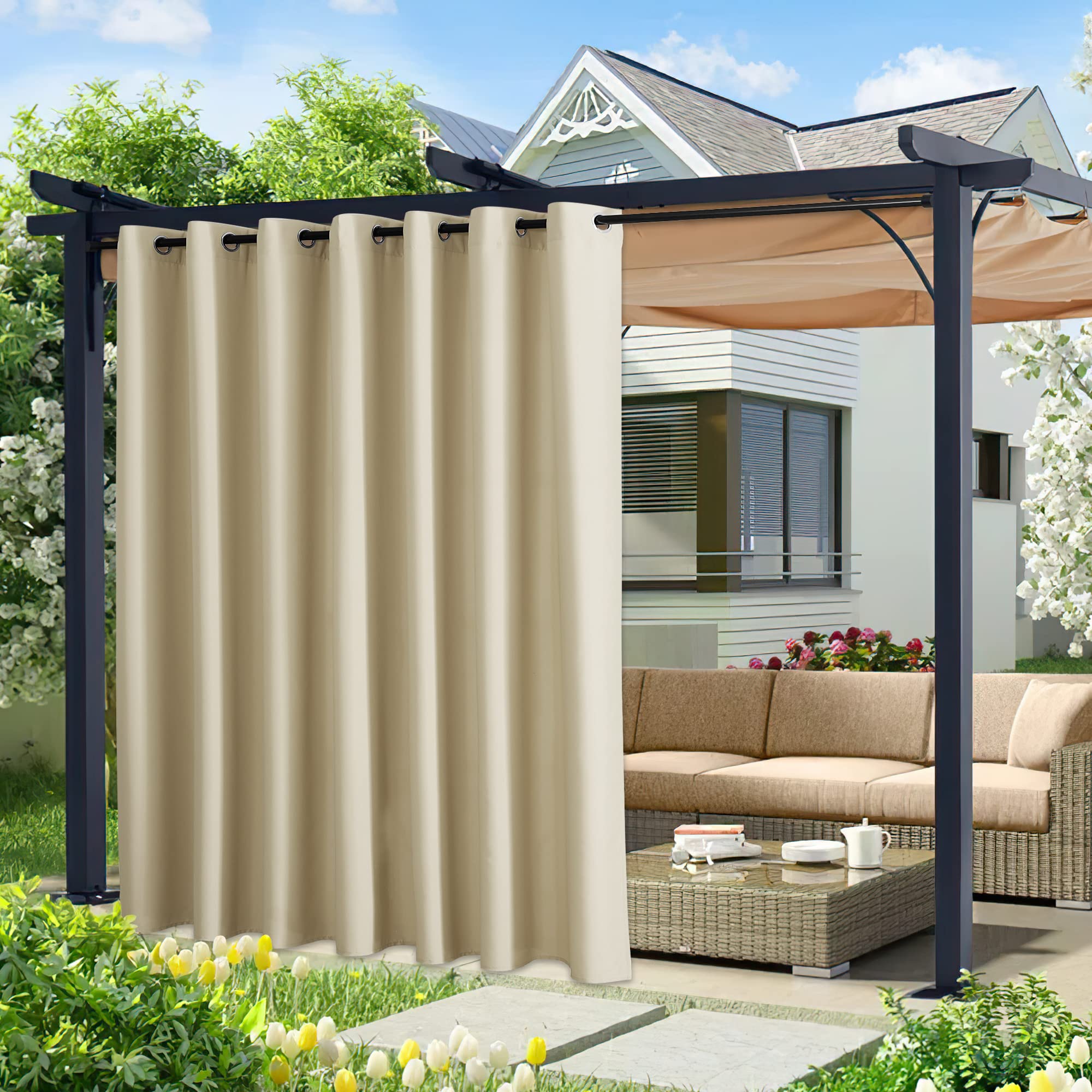 NICETOWN Fade Resistant Outdoor Curtains for Patio 84 inch Long, Grade 4 Color Fastness Fade-Proof Waterproof Outside Curtains, Thermal UV Protection Sun Shades for Porch, W52 x L84, 2 Panels, Grey