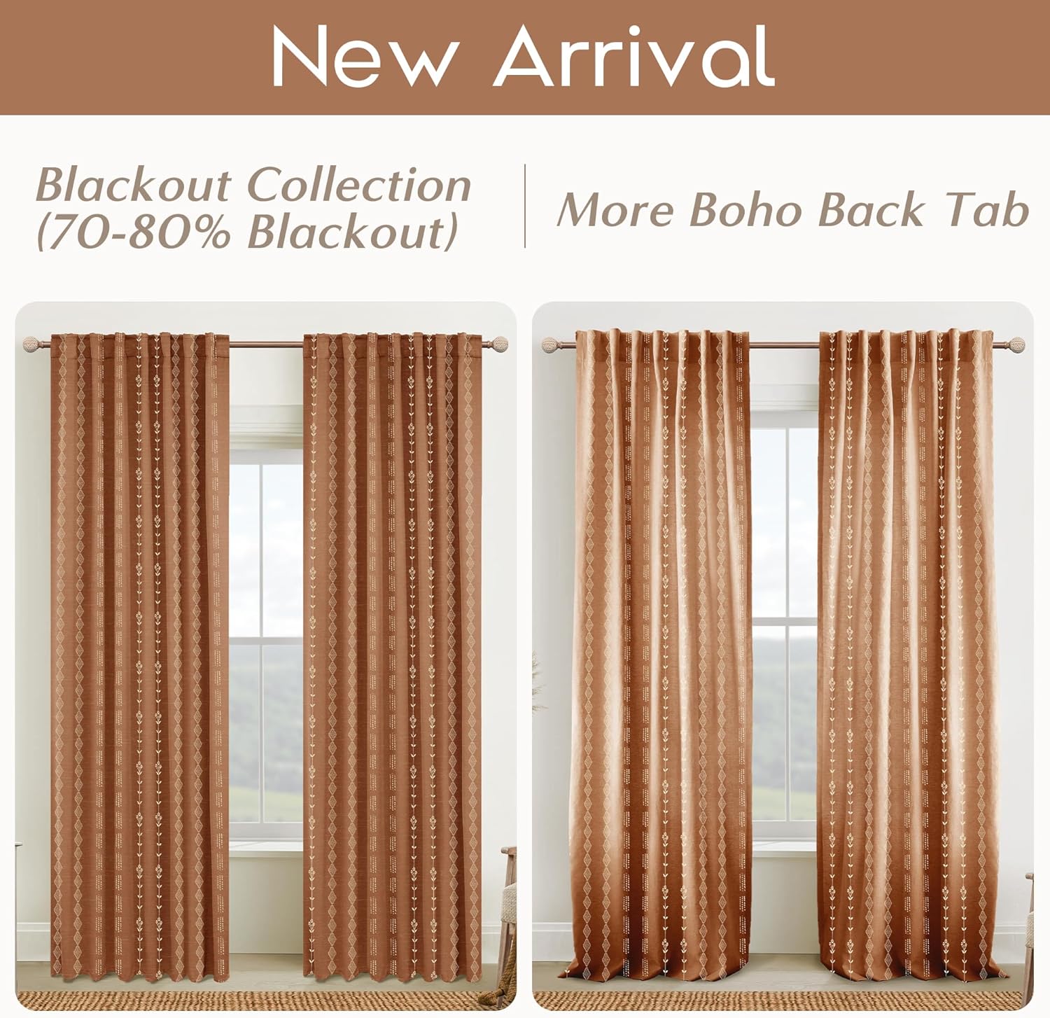 Vintage Patterned Curtains 96 Inches Long for Living Room 2 Panel Set,Pattern Sheer Floral Farmhouse Boho Hippie Aztec Fall Linen Decorative Curtains for Bedroom,Terra Cotta Rust Burnt Orange