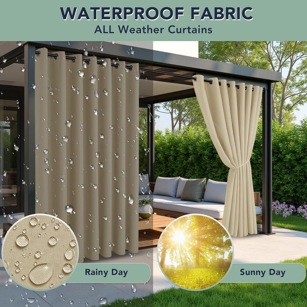 Outdoor Curtains for Patio Waterproof - 8 Panels Privacy Weatherproof Outside Curtains with Grommets for Pergola, Gazebo, Porch, Cabana, Balcony, 54 x 84 Inch, Cream