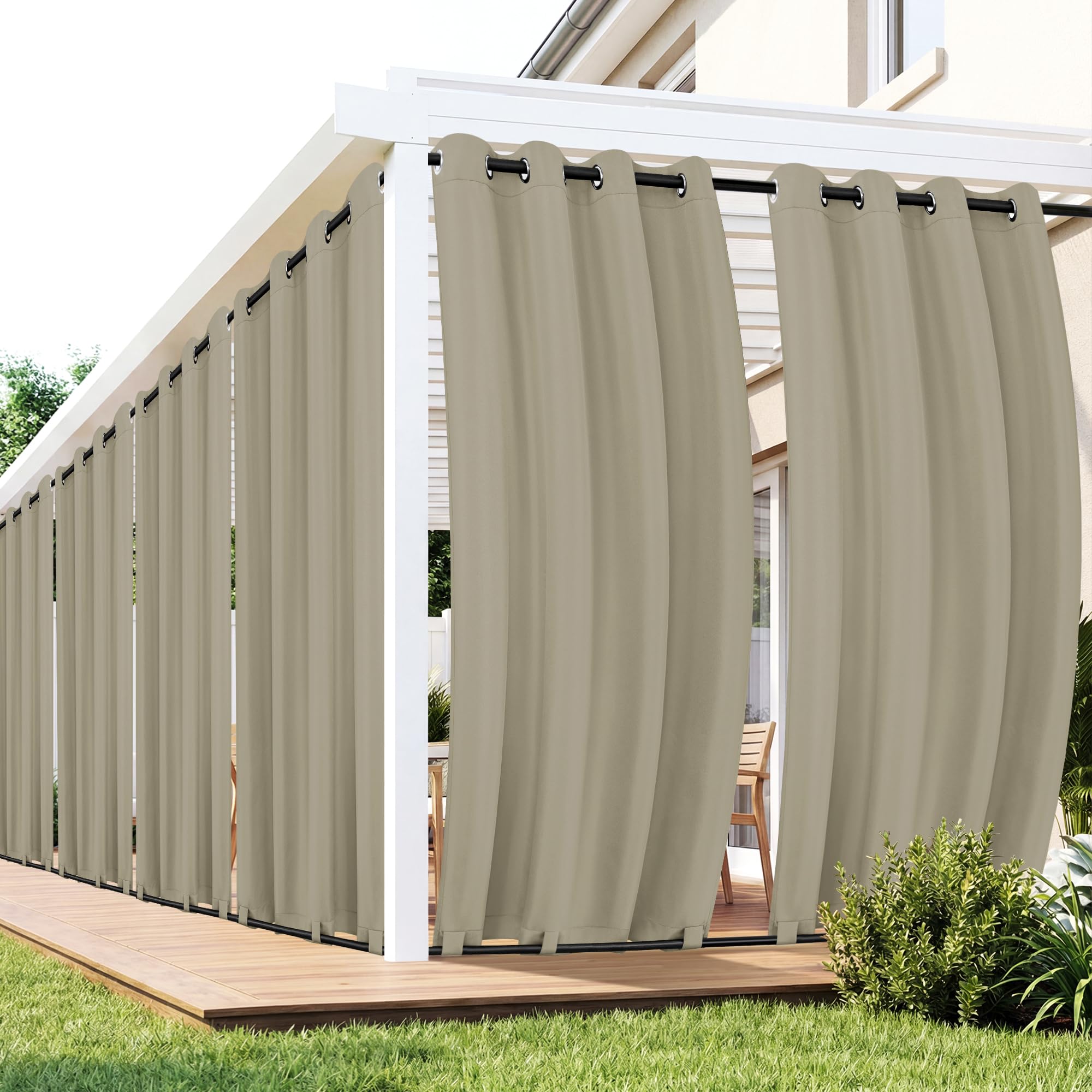 Outdoor Curtains for Patio Waterproof 6 Panels - Windproof, Privacy, Weatherproof Outside Drapes for Gazebo Pergola Porch, Grommet Top and Tab Bottom, 54x84 Inch, Cream
