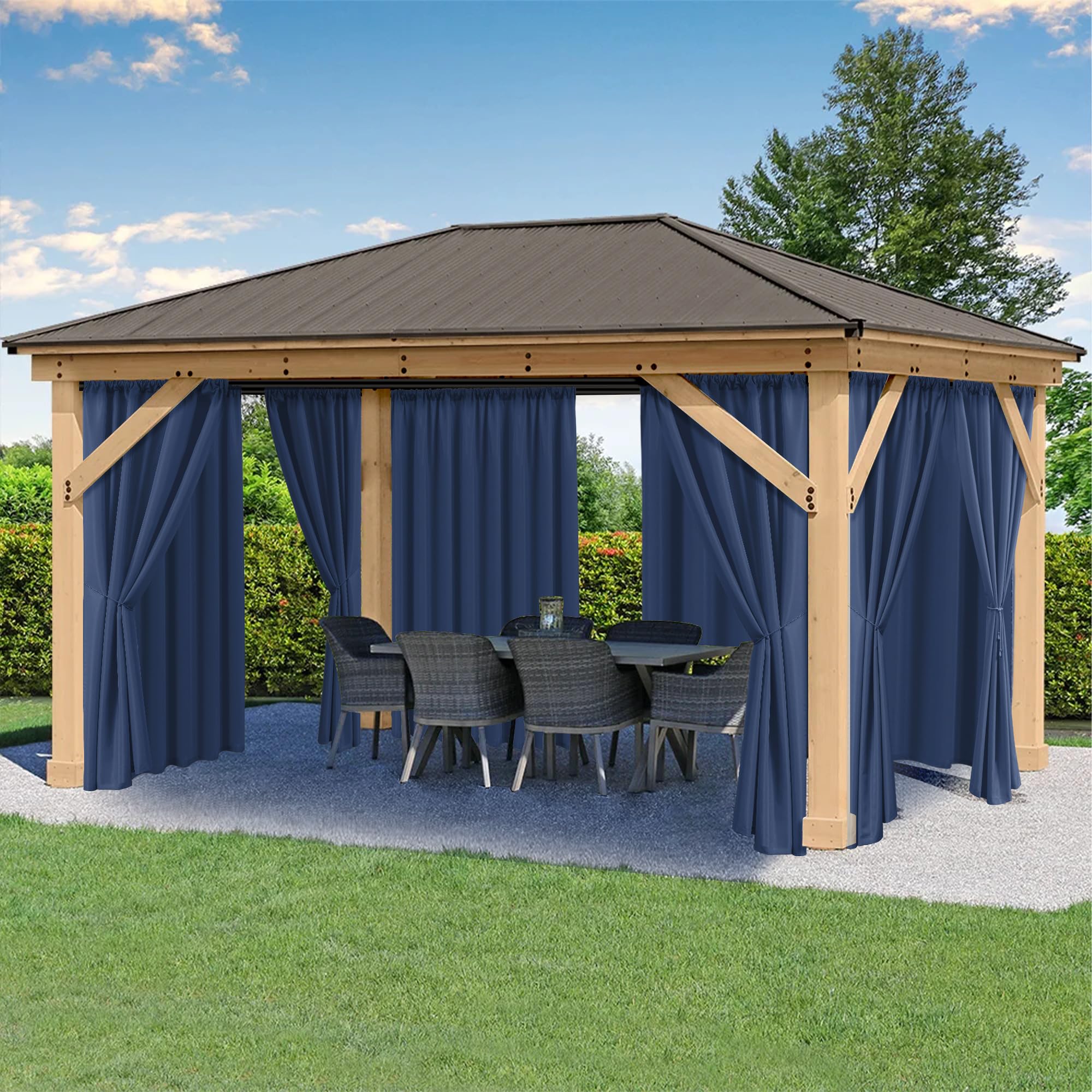 HolidayIdeas Waterproof Patio Outdoor Curtains with Rod Pocket, 6 Pcs- UV & Privacy Protect Weatherproof Gazebo Outdoor Drapes for Porch, Balcony, Apartment, Sliding Glass Door, White, 54x84 Inch
