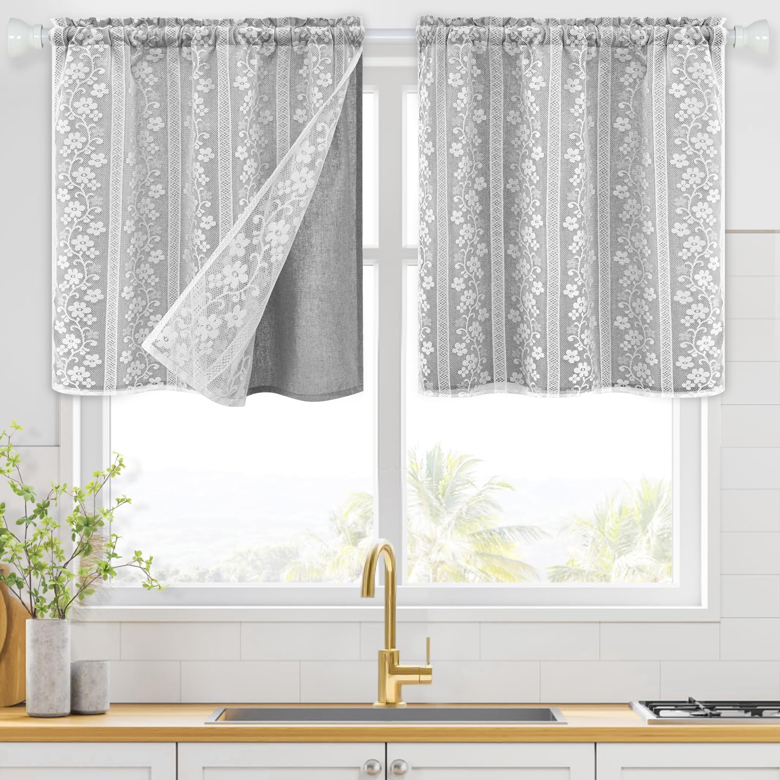 ASPMIZ Linen Curtains for Bedroom, Double Layered Boho Curtain for Living Room Farmhouse Curtain 84 Inch Length 2 Panels Set, Rustic Curtains & Drapes Rod Pocket with Tiebacks, 52 x 84 Inch, Beige
