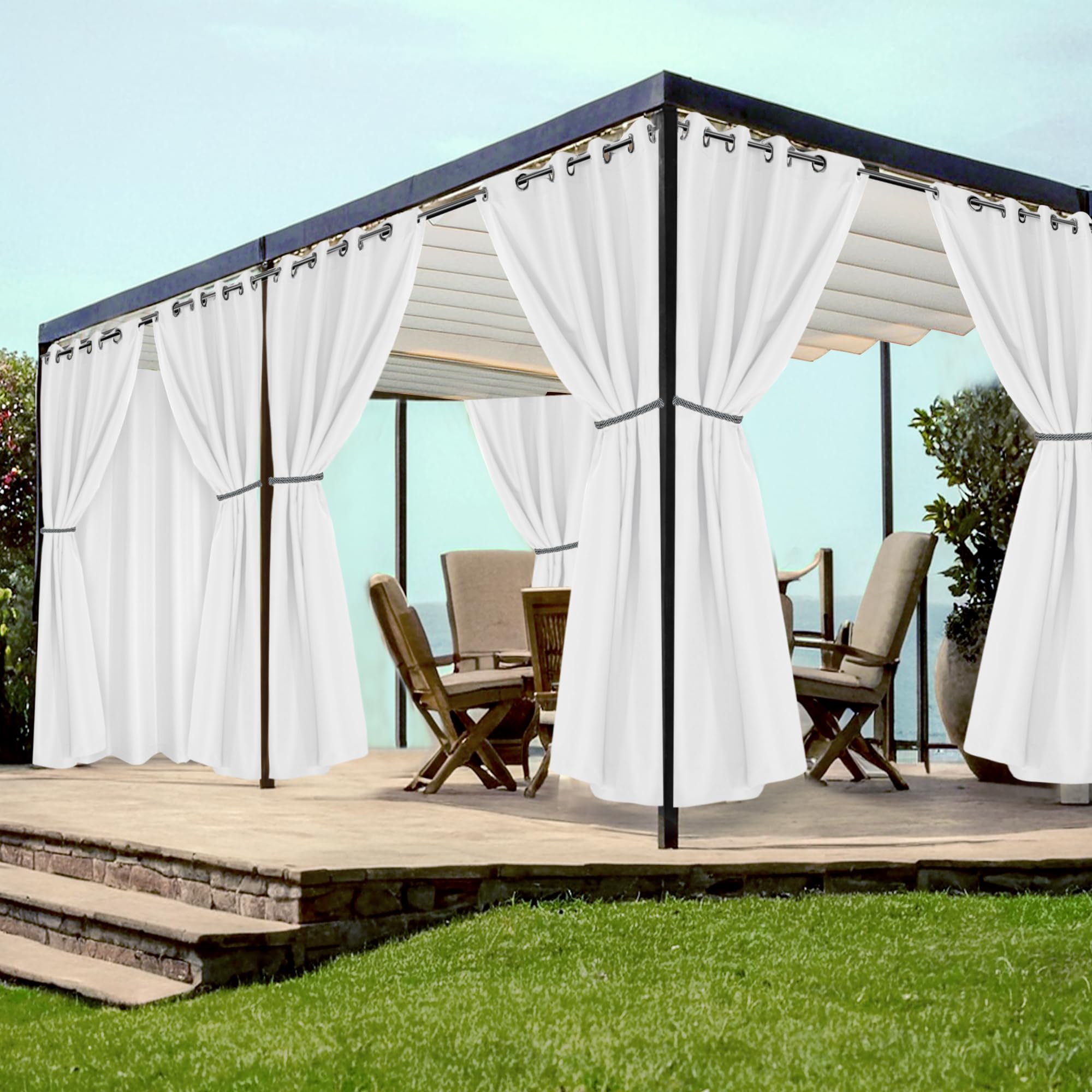 HolidayIdeas Grommet Top Outdoor Curtains for Patio Waterproof 8 Pcs All Weather Balcony Outside Curtain Panels for Apartments, Gazebo, Pergolas, Porch, 54x84 Inch, Grey