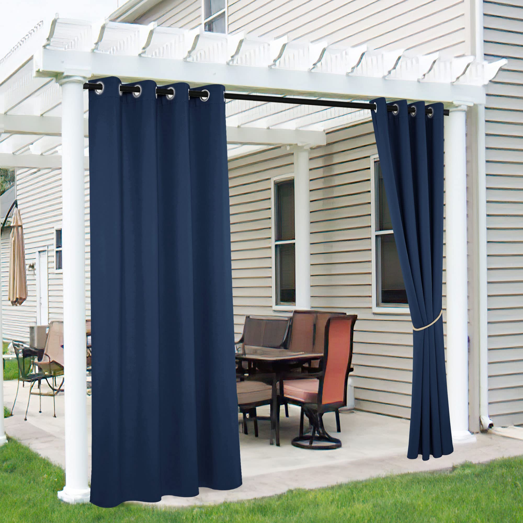 RYB HOME 2 Panels Fade Resistant Outdoor Curtains for Patio Waterproof Block Sunlight Thermal Insulated Privacy Thick Outside Curtains for Porch, Gazebo, Pergola, W52 x L96, Stone Blue