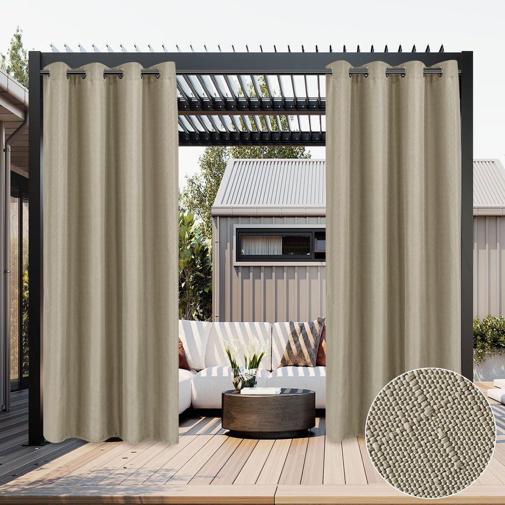 HolidayIdeas Outdoor Curtains for Patio Waterproof-4 Panels Linen Gazebo Curtains 54"x84"-Indoor/Outside Privacy Taupe Curtains Weatherproof Weighted for Pergola, Porch,Backyard,Living Room,Sunroom