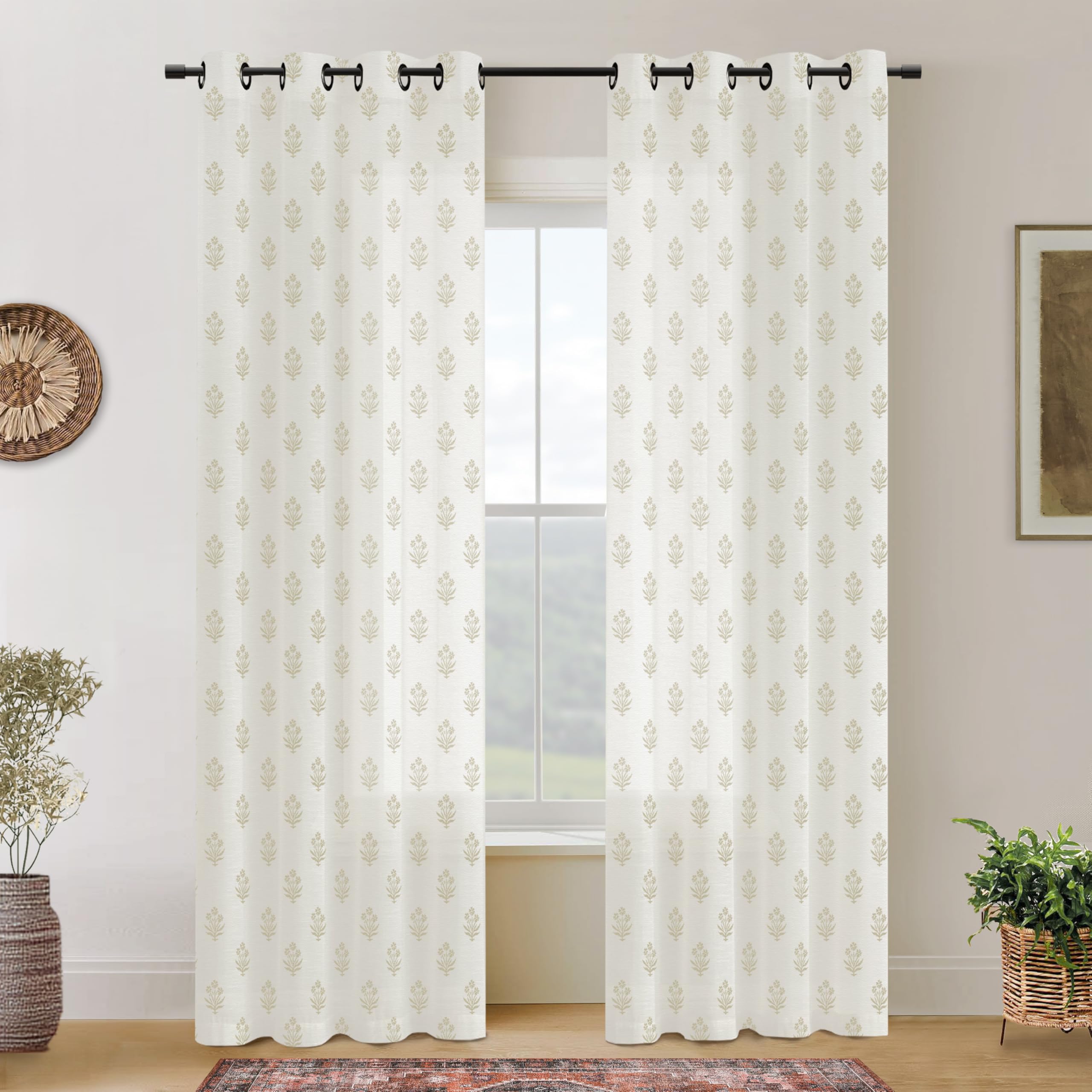 Vintage Patterned Curtains 96 Inches Long for Living Room 2 Panel Set,Pattern Sheer Floral Farmhouse Boho Hippie Aztec Fall Linen Decorative Curtains for Bedroom,Terra Cotta Rust Burnt Orange