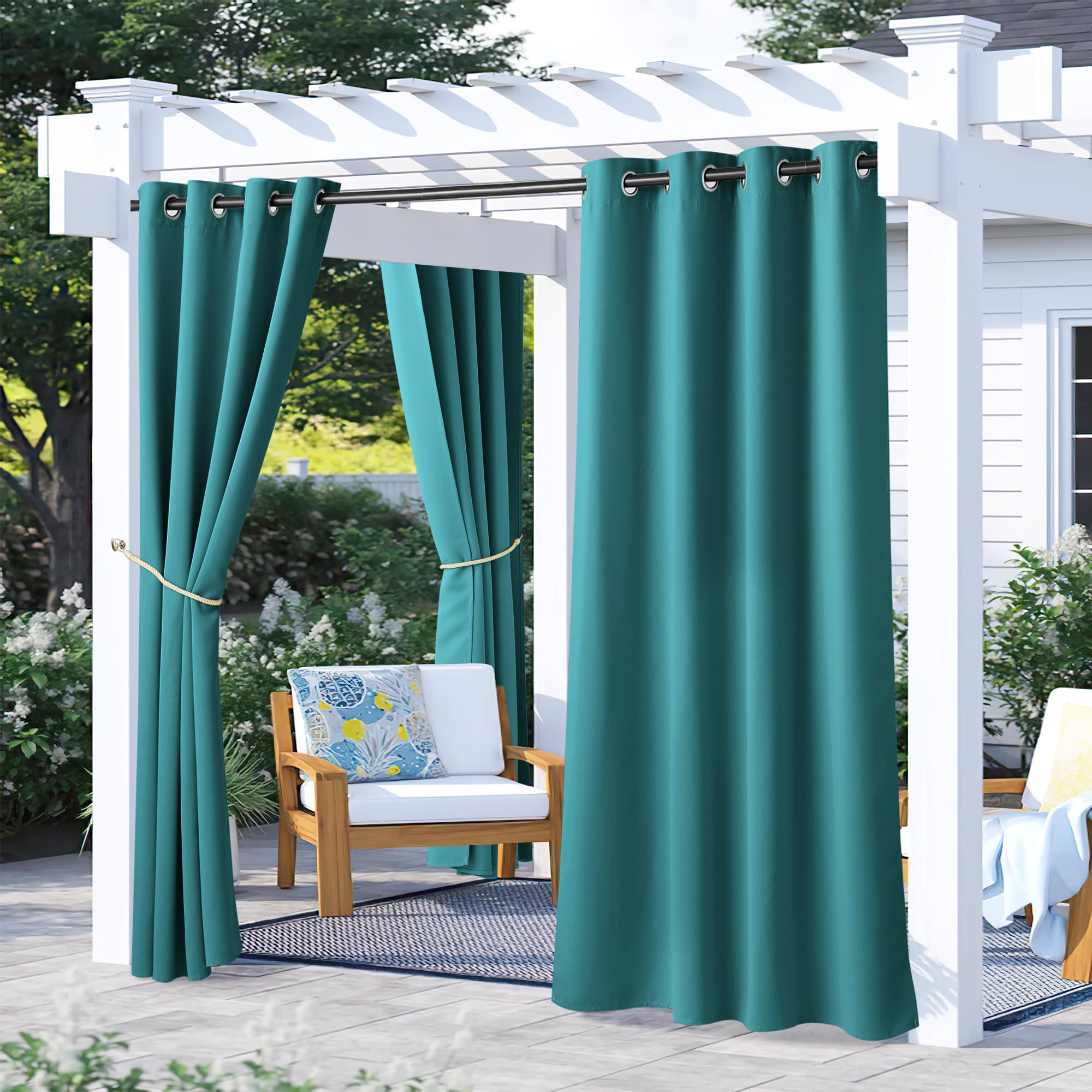 NICETOWN Fade Resistant Outdoor Curtains for Patio 84 inch Long, Grade 4 Color Fastness Fade-Proof Waterproof Outside Curtains, Thermal UV Protection Sun Shades for Porch, W52 x L84, 2 Panels, Grey