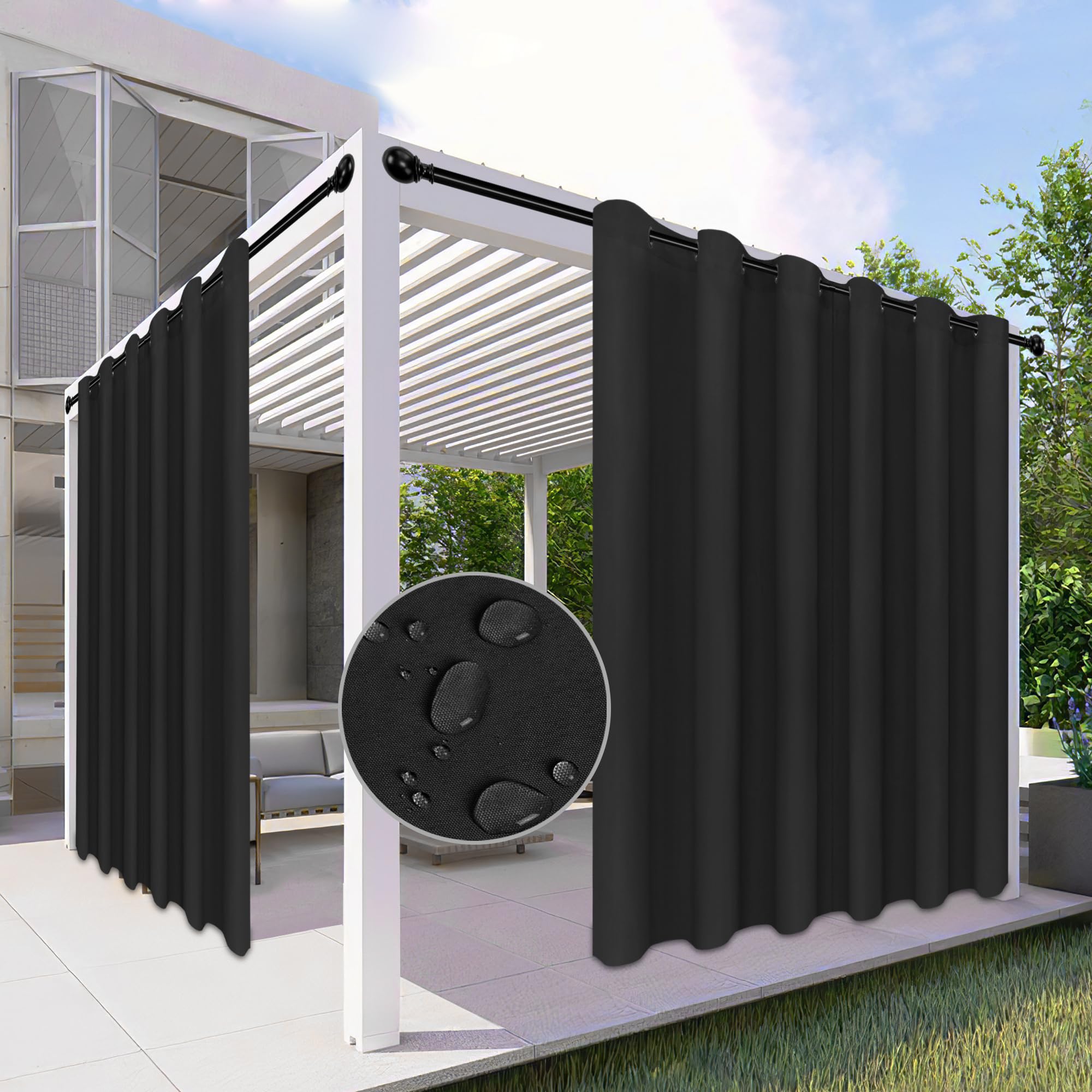 Easy-Going 100% Waterproof Outdoor Curtains Windproof Weatherproof Porch Curtains, Premium Thick Outdoor Privacy Grommet Top Panels for Patio, Gazebo and Pergola, 2 Panels, 54x84 inch, Dark Grey