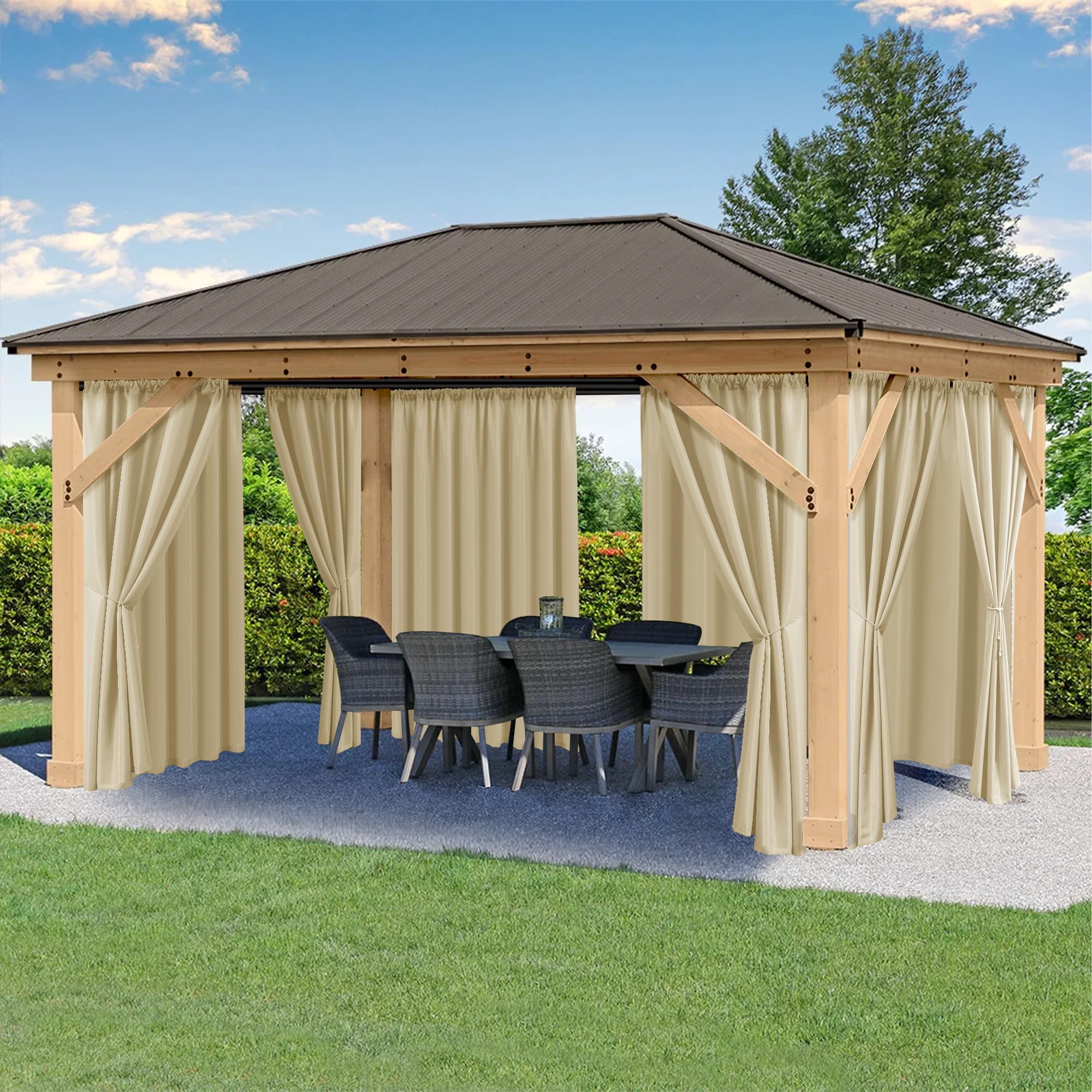 HolidayIdeas Waterproof Patio Outdoor Curtains with Rod Pocket, 6 Pcs- UV & Privacy Protect Weatherproof Gazebo Outdoor Drapes for Porch, Balcony, Apartment, Sliding Glass Door, White, 54x84 Inch
