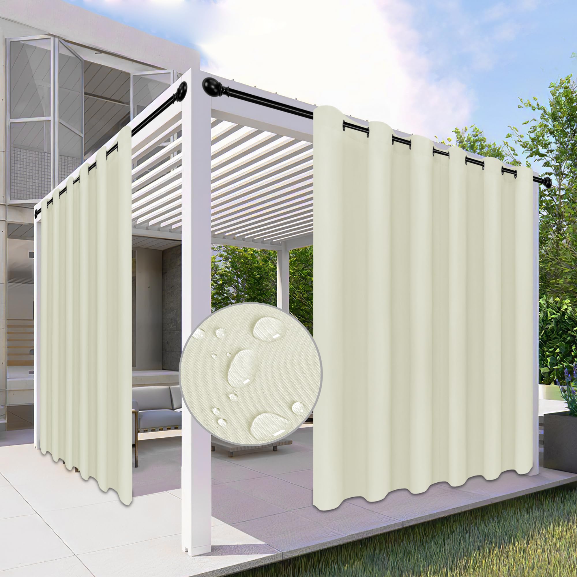 Easy-Going 100% Waterproof Outdoor Curtains Windproof Weatherproof Porch Curtains, Premium Thick Outdoor Privacy Grommet Top Panels for Patio, Gazebo and Pergola, 2 Panels, 54x84 inch, Dark Grey
