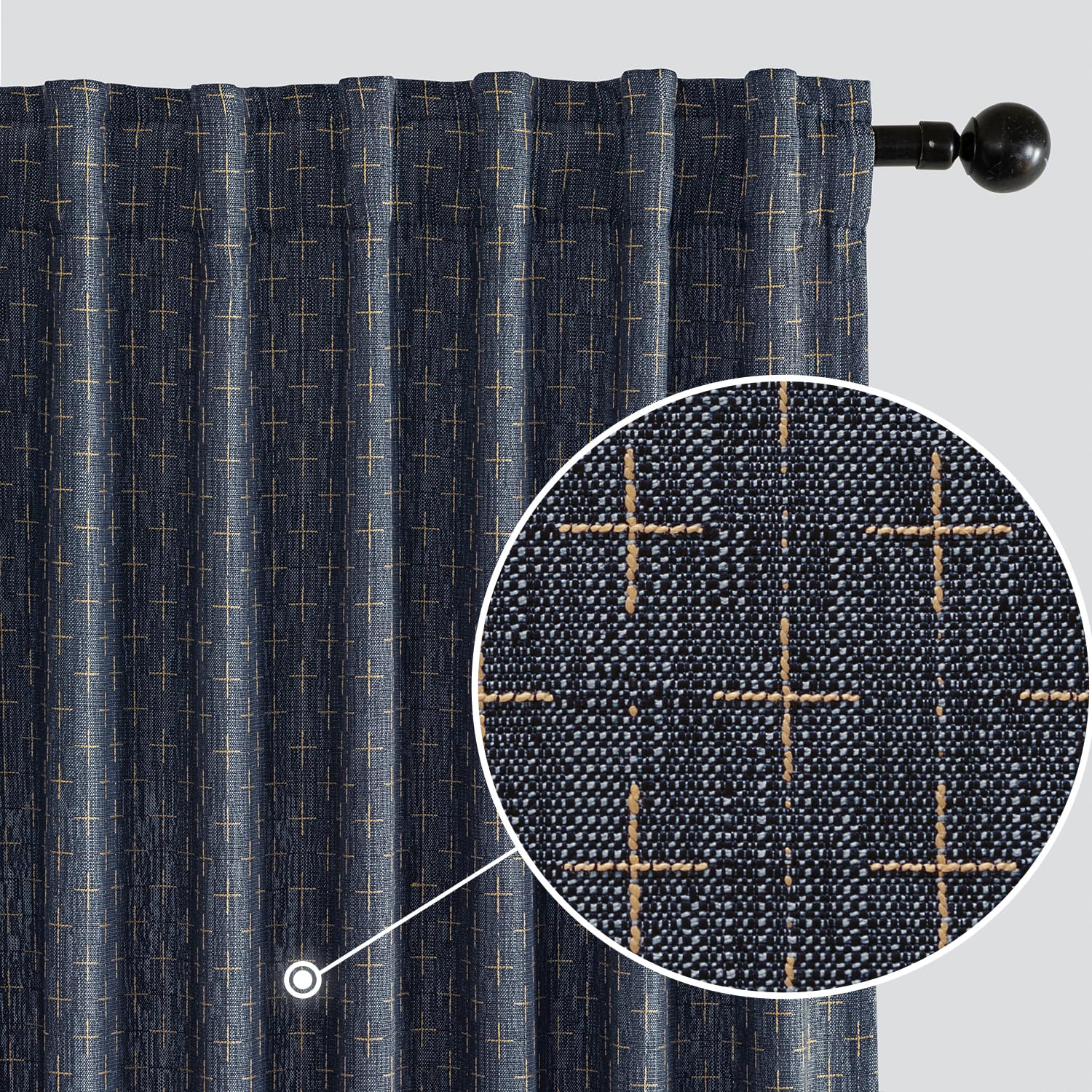 MIULEE Decorative Back Tab Linen Curtains with Geometric Pattern for Living Room Bedroom Farmhouse Rustic Thick Woven Textured Patterned Mudcloth Drapes 84 Inches Long 2 Panels Set, Beige