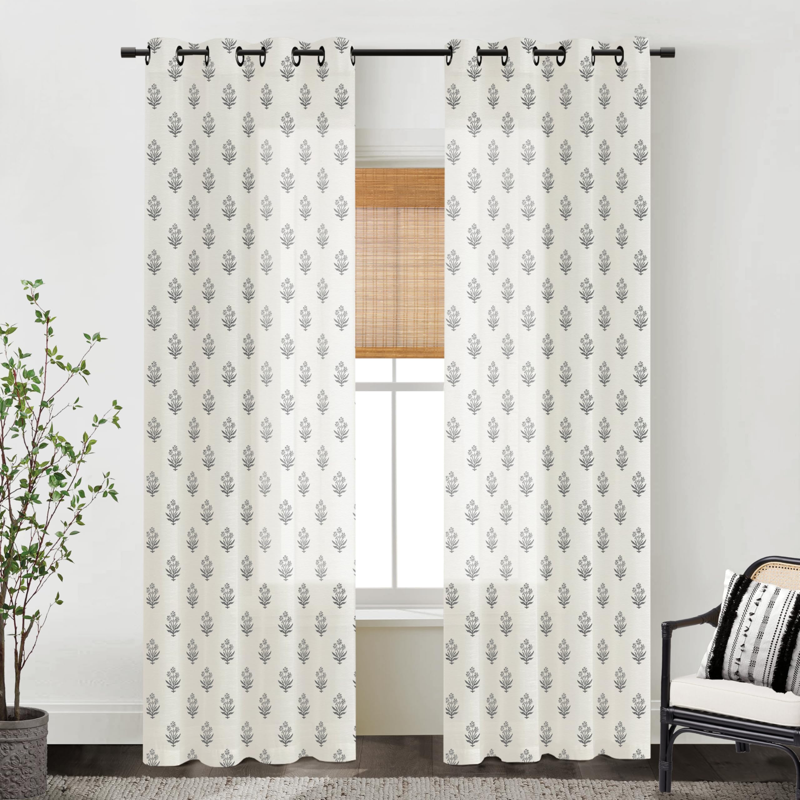 Vintage Patterned Curtains 96 Inches Long for Living Room 2 Panel Set,Pattern Sheer Floral Farmhouse Boho Hippie Aztec Fall Linen Decorative Curtains for Bedroom,Terra Cotta Rust Burnt Orange
