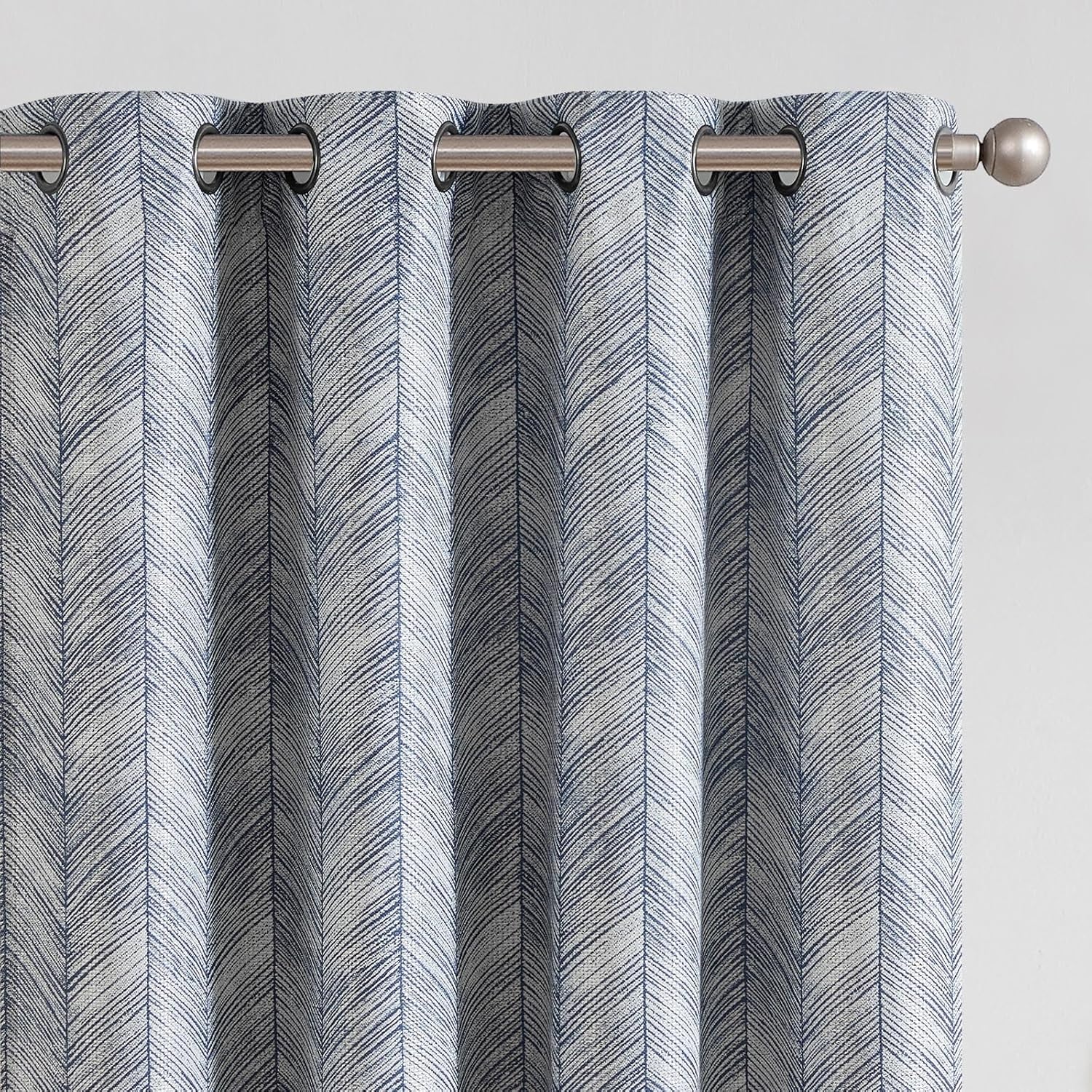 jinchan Blue Printed Curtains 63 Inch Length for Living Room Grommet Jacquard Curtains with Herringbone Pattern Modern Room Darkening Drapes Bedroom Window Curtain Set 2 Panels